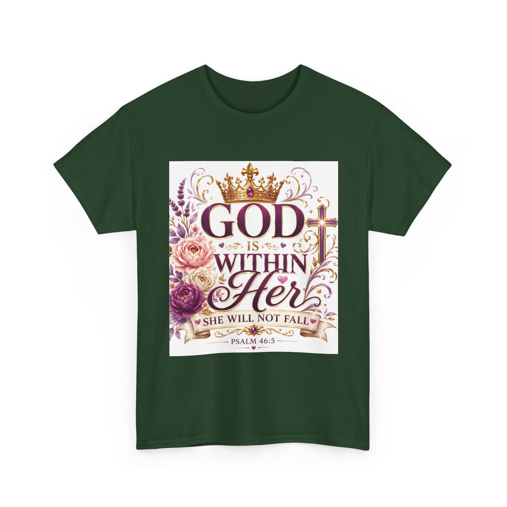 Inspirational Christian Tee - "God Is Within Her, She Will Not Fall" Floral Psalm 46:5 Shirt