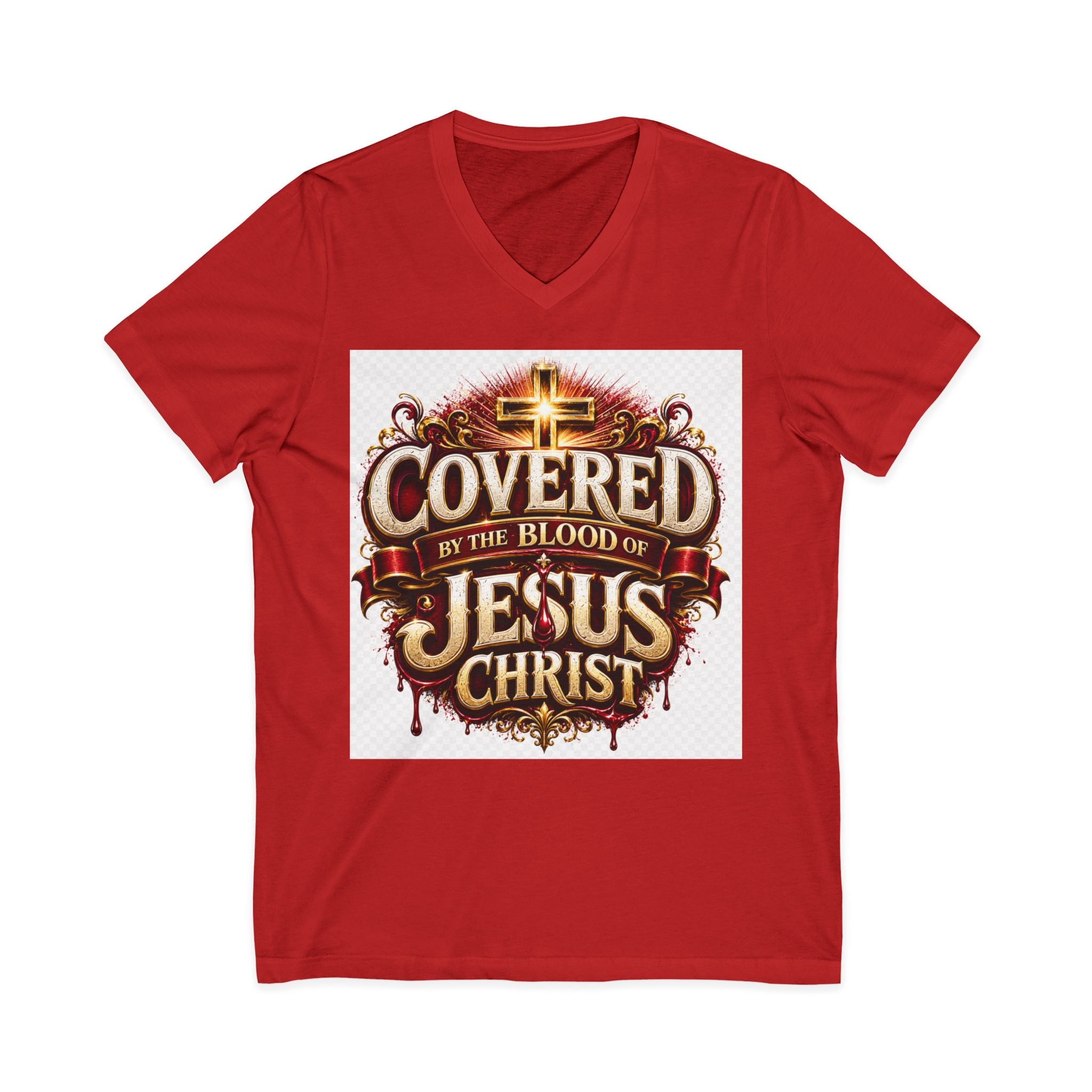 Covered by the Blood of Jesus T-Shirt — Christian Faith V-Neck Tee