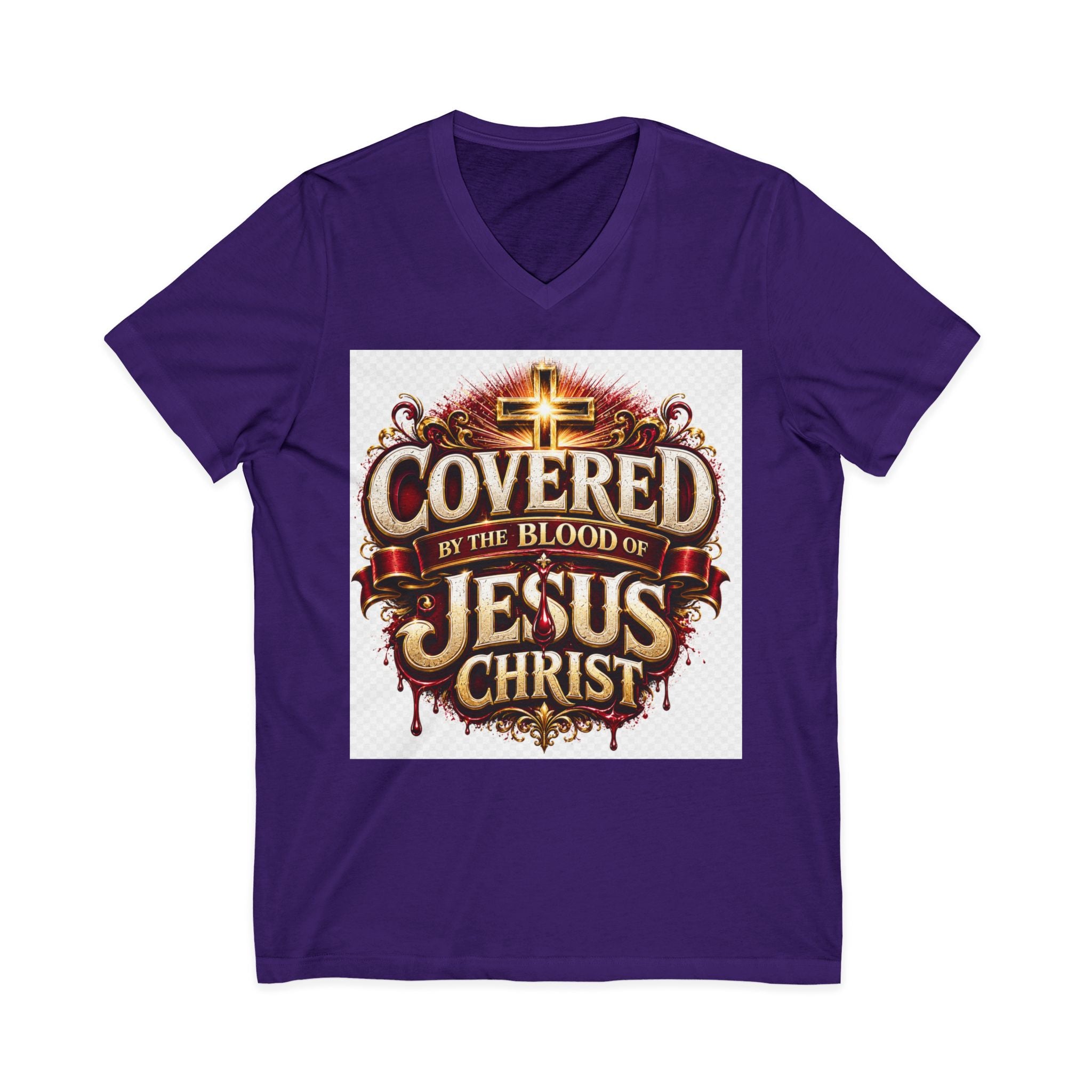 Covered by the Blood of Jesus T-Shirt — Christian Faith V-Neck Tee