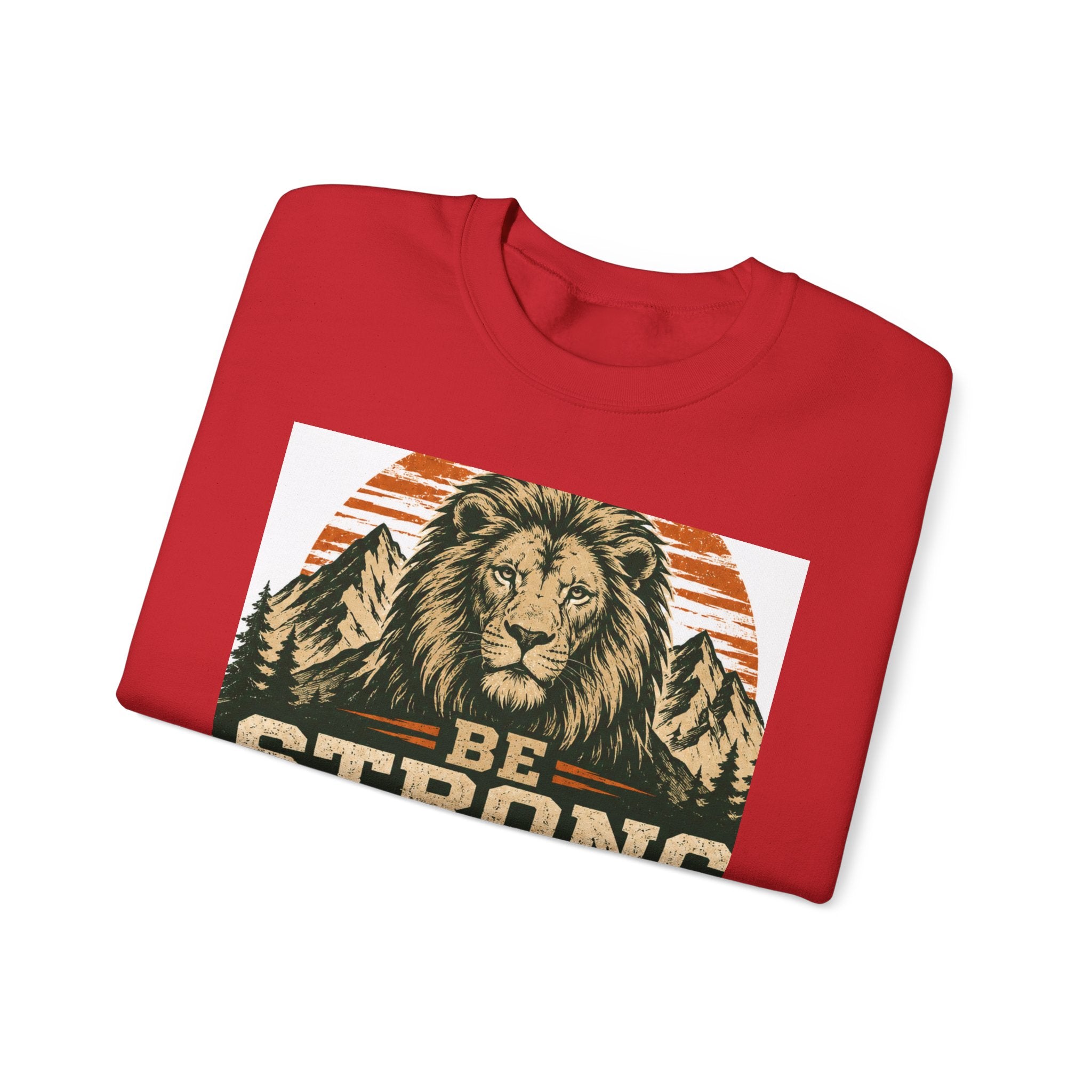 Be Strong and Courageous Crewneck Sweatshirt – Joshua 1:9 Lion Graphic