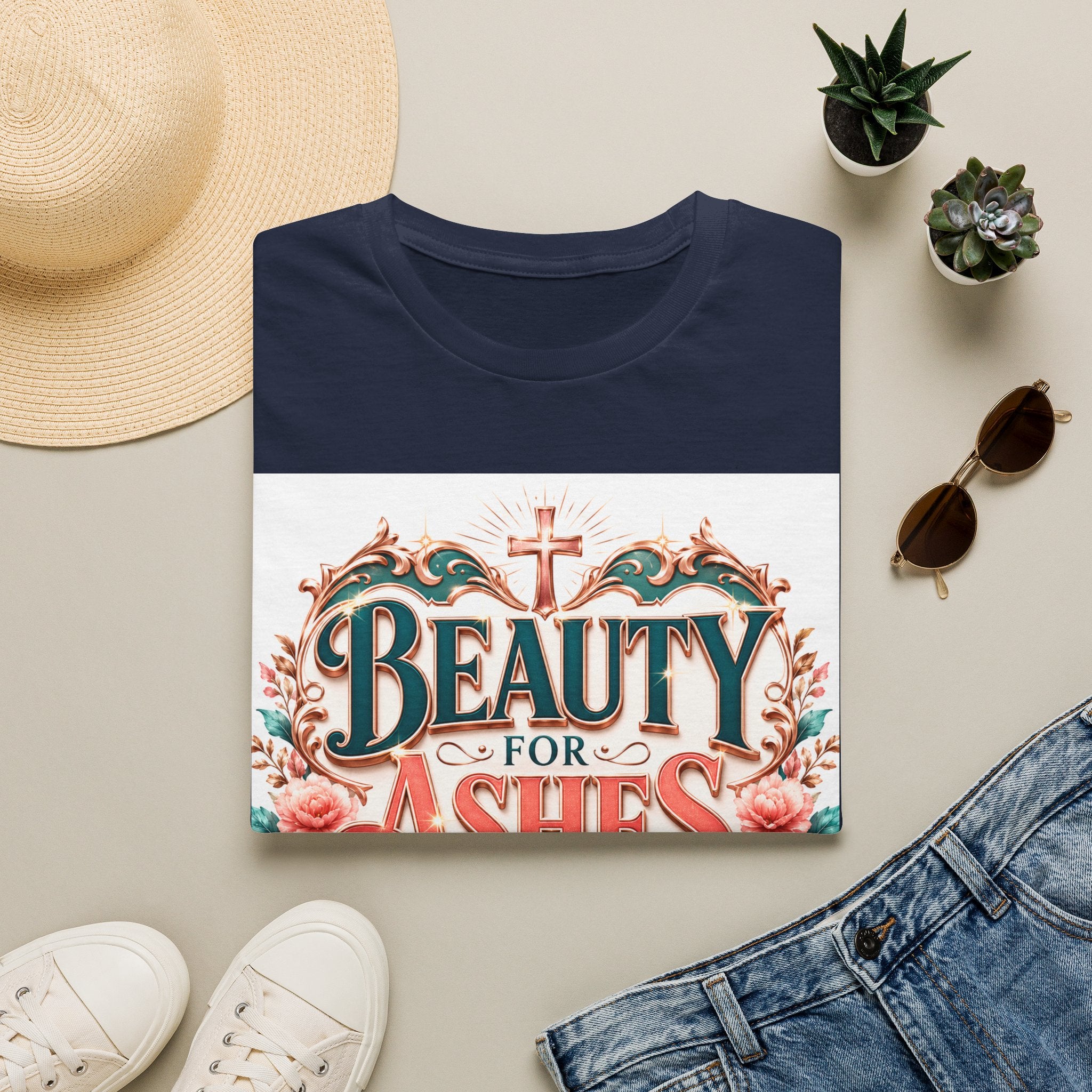 Beauty for Ashes T-Shirt — Christian Faith Floral Tee (Joy for Mourning)