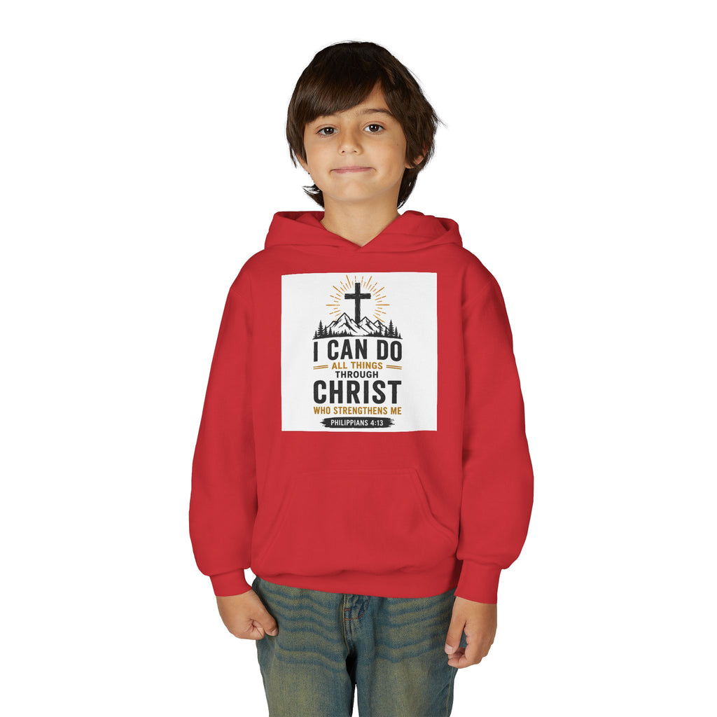 Christian Youth Hoodie - "I Can Do All Things Through Christ" Faith Pullover