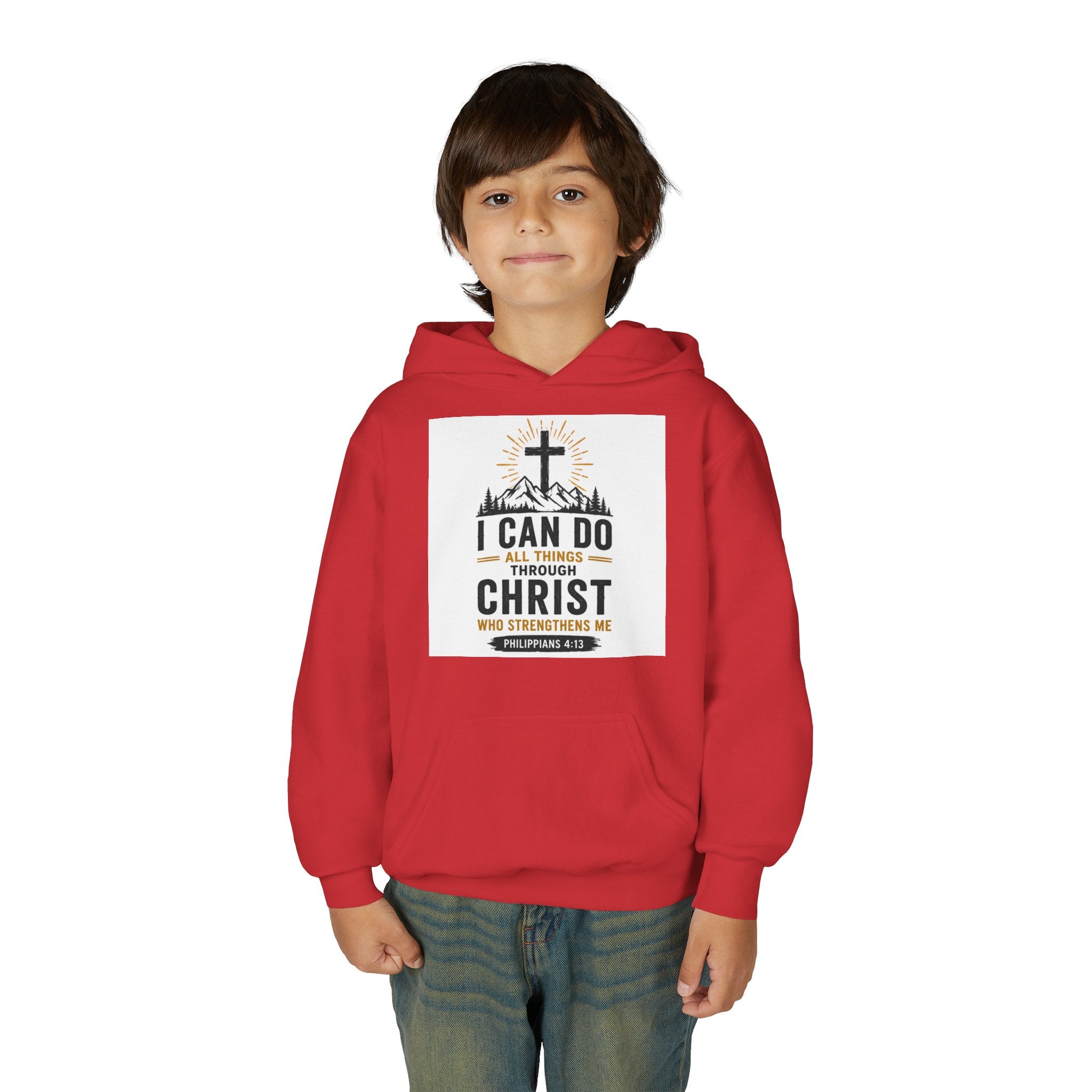 Christian Youth Hoodie - "I Can Do All Things Through Christ" Faith Pullover