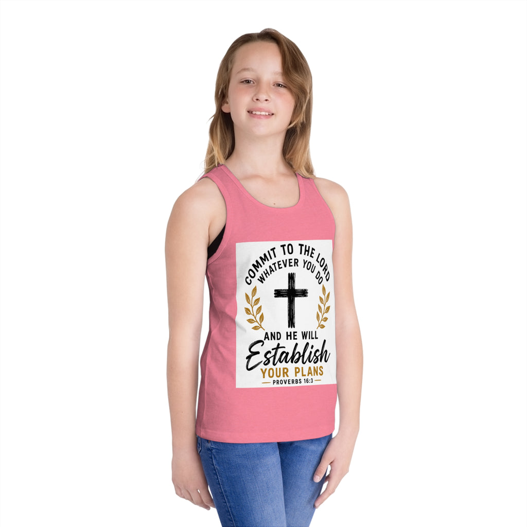 Kids Faith Tank Top - "Commit to the Lord" Proverbs 16:3 Cross Design