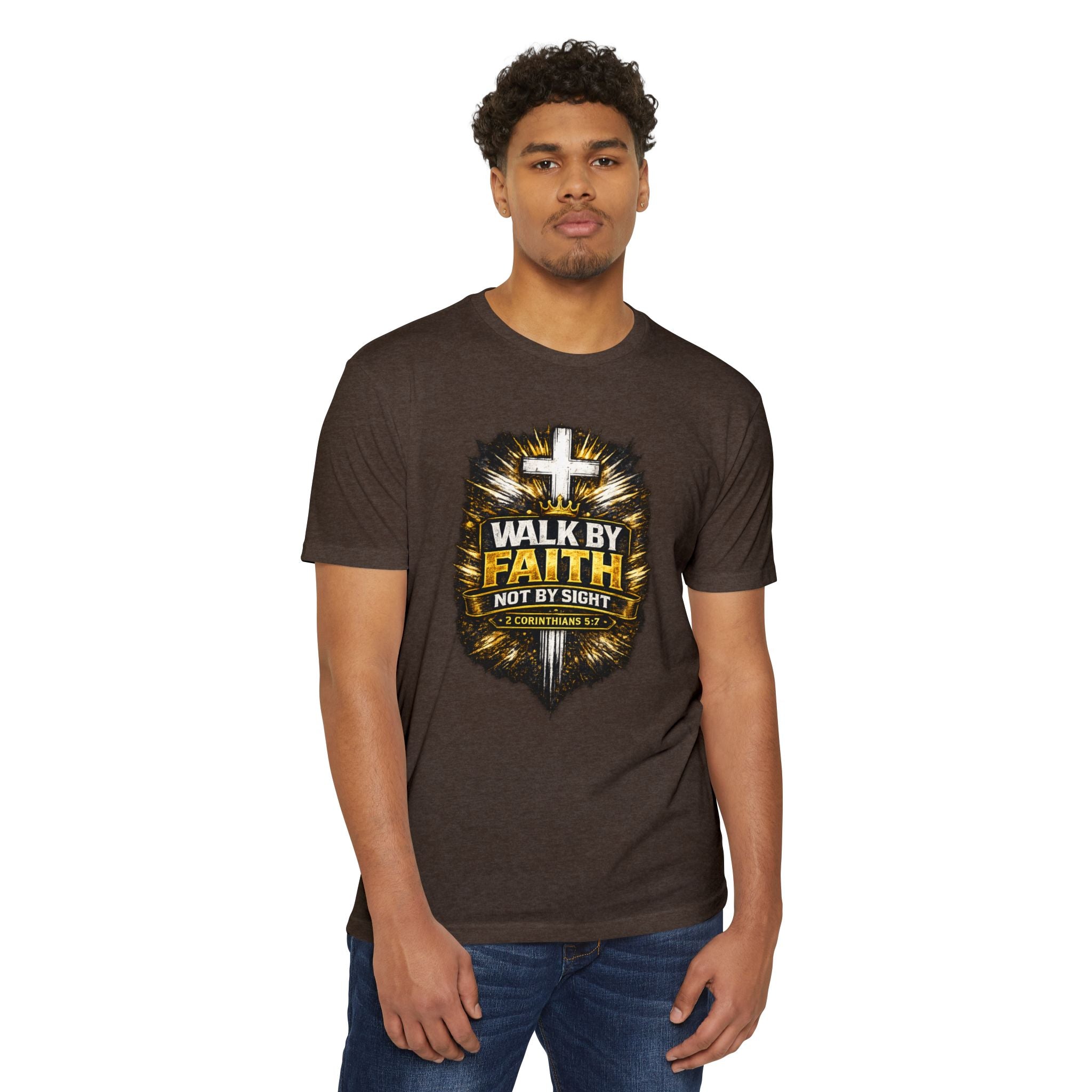 Walk By Faith T-Shirt — Christian Cross Scripture Tee (2 Corinthians 5:7)