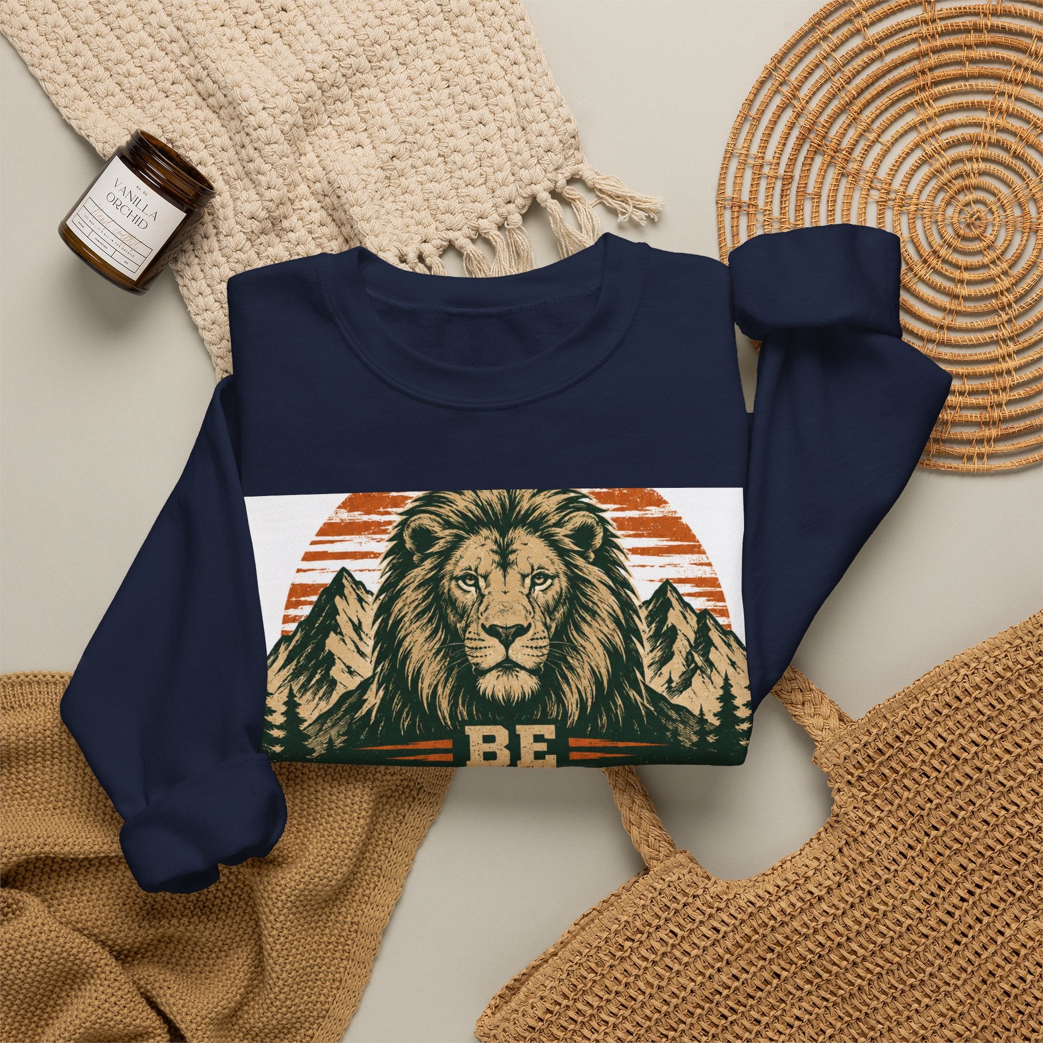 Be Strong and Courageous Crewneck Sweatshirt – Joshua 1:9 Lion Graphic