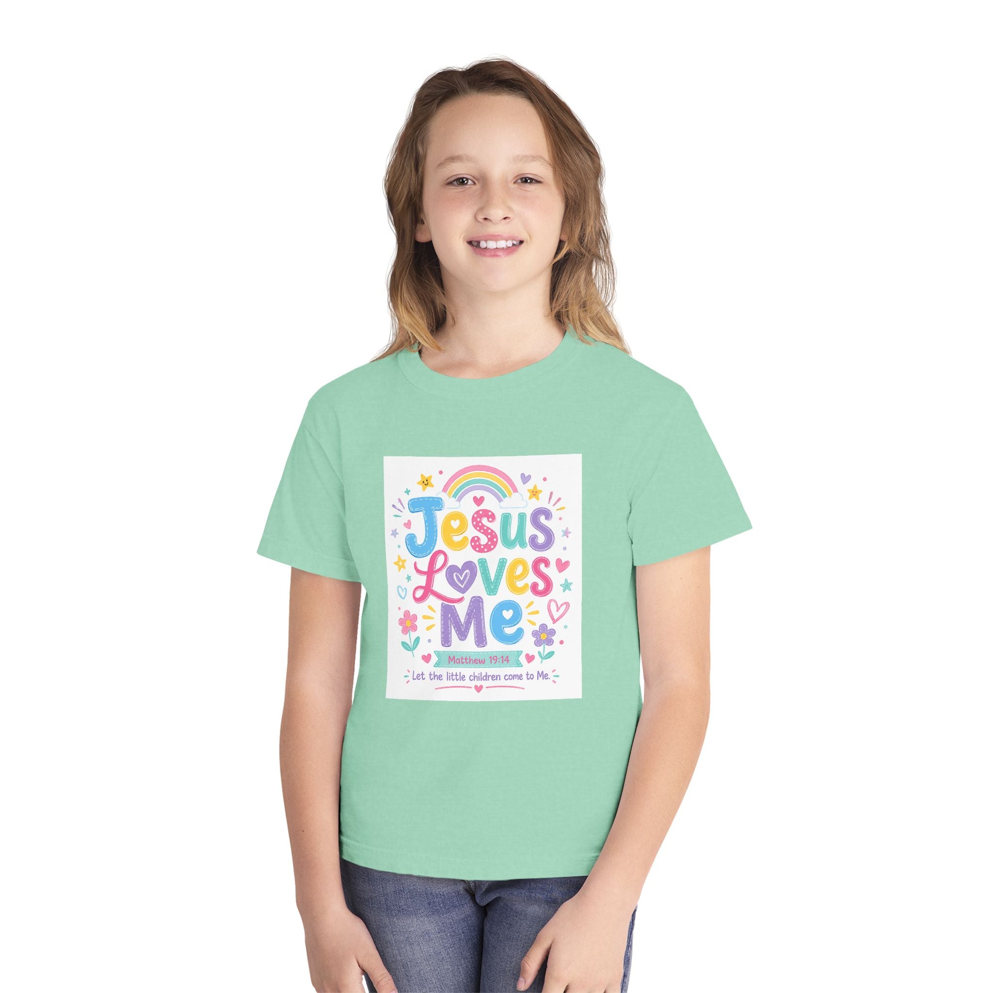 Youth Tee - "Jesus Loves Me" Colorful Kids Christian Graphic Shirt