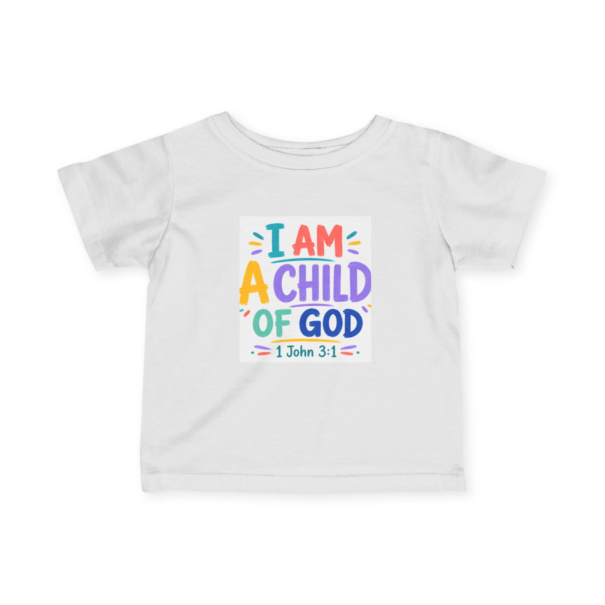 Infant Tee — "I Am A Child of God" Colorful Christian Baby Shirt (1 John 3:1)