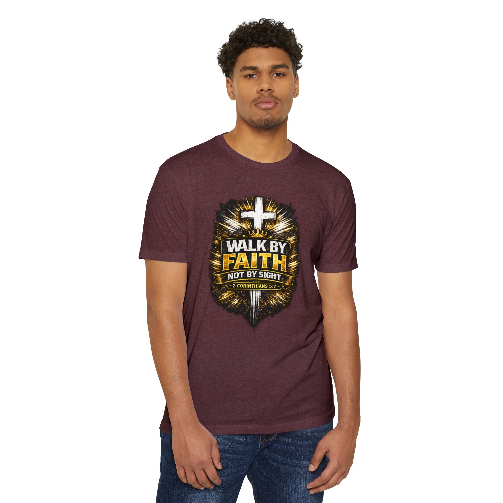 Walk By Faith T-Shirt — Christian Cross Scripture Tee (2 Corinthians 5:7)