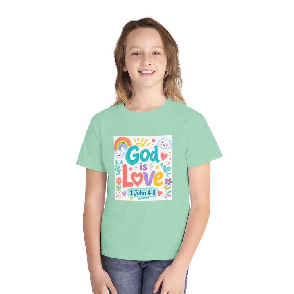 Youth Tee — "God Is Love" Kids Christian T-Shirt (1 John 4:8)