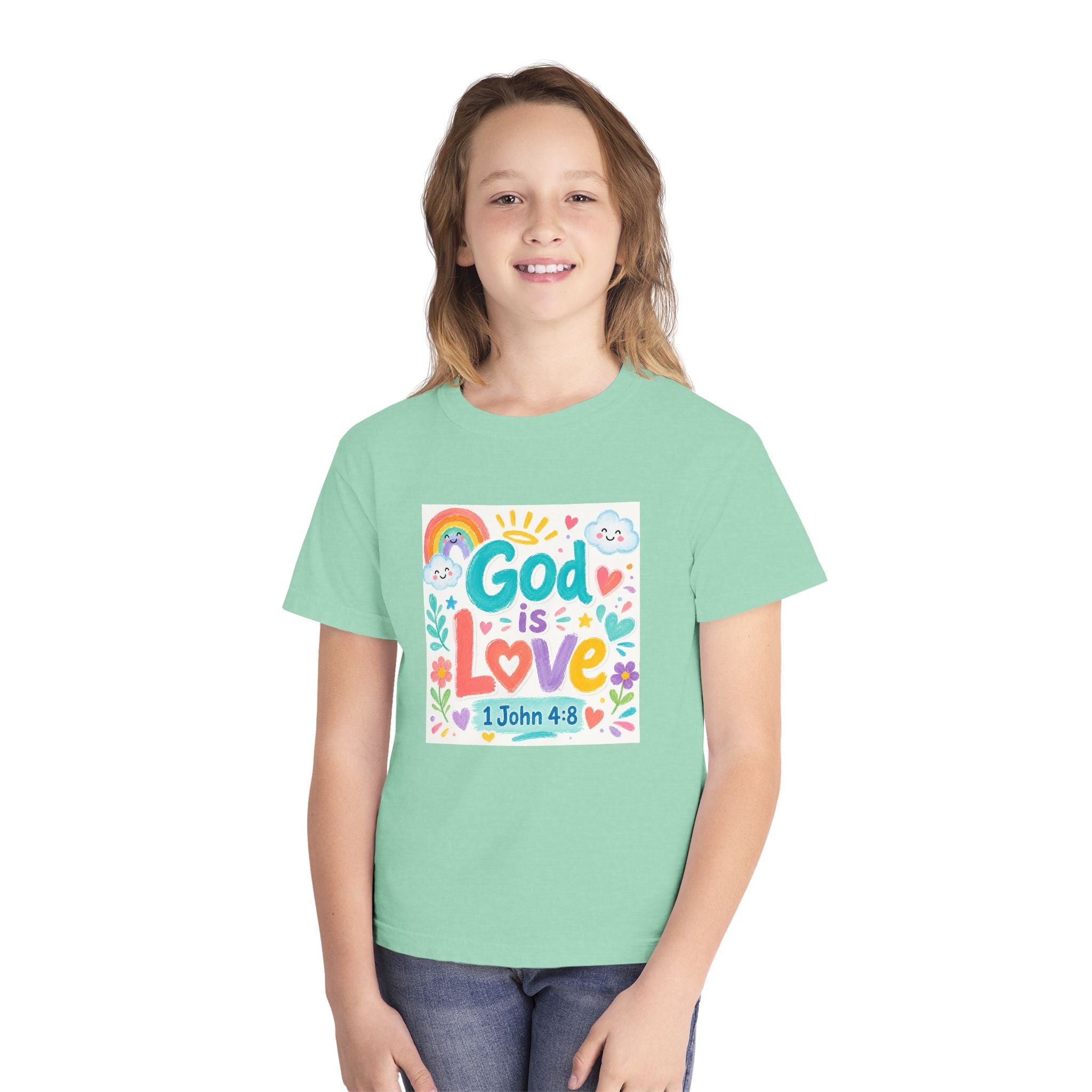 Youth Tee — "God Is Love" Kids Christian T-Shirt (1 John 4:8)