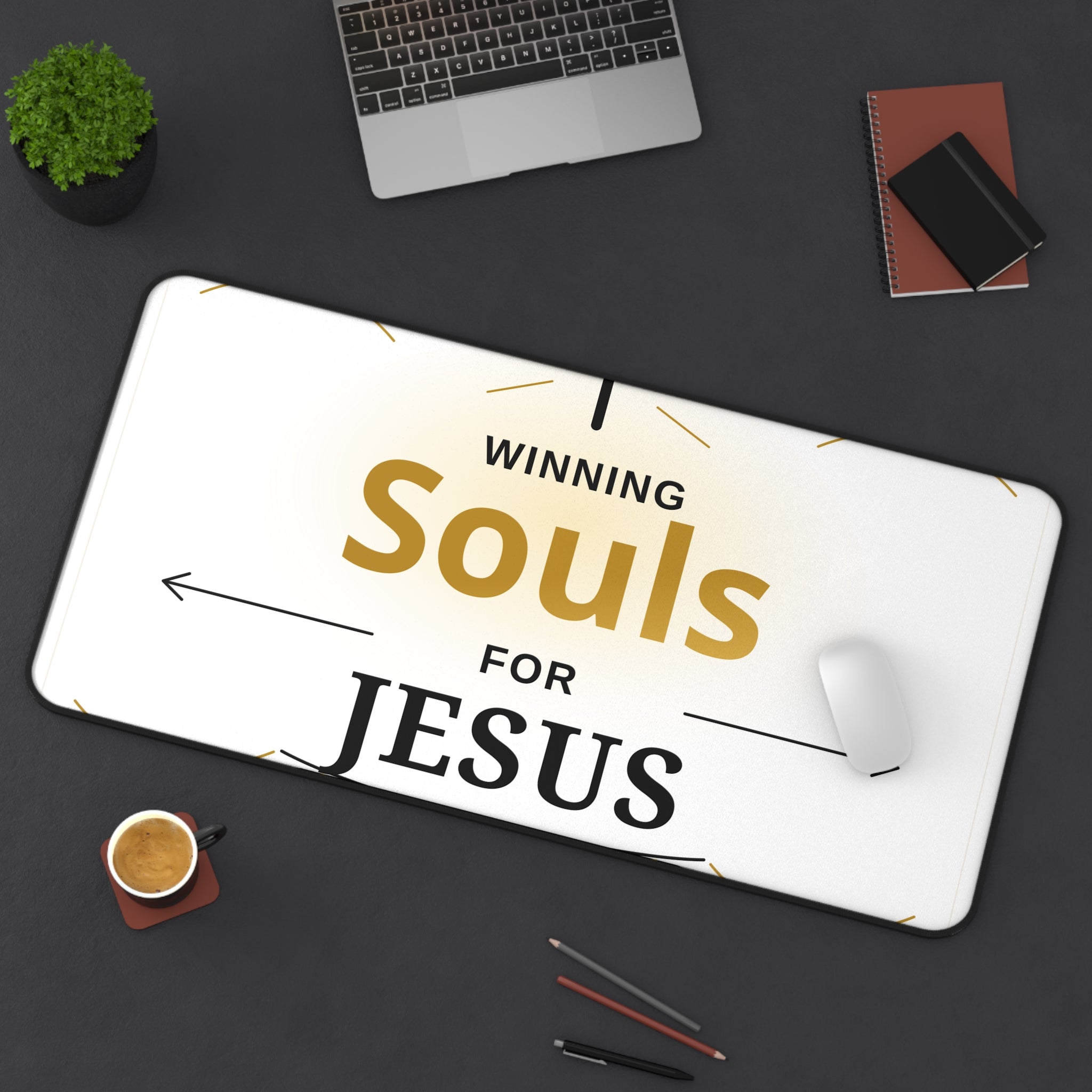 Winning Souls for Jesus Desk Mat — Christian Office Mousepad with Matthew 28:19 Design