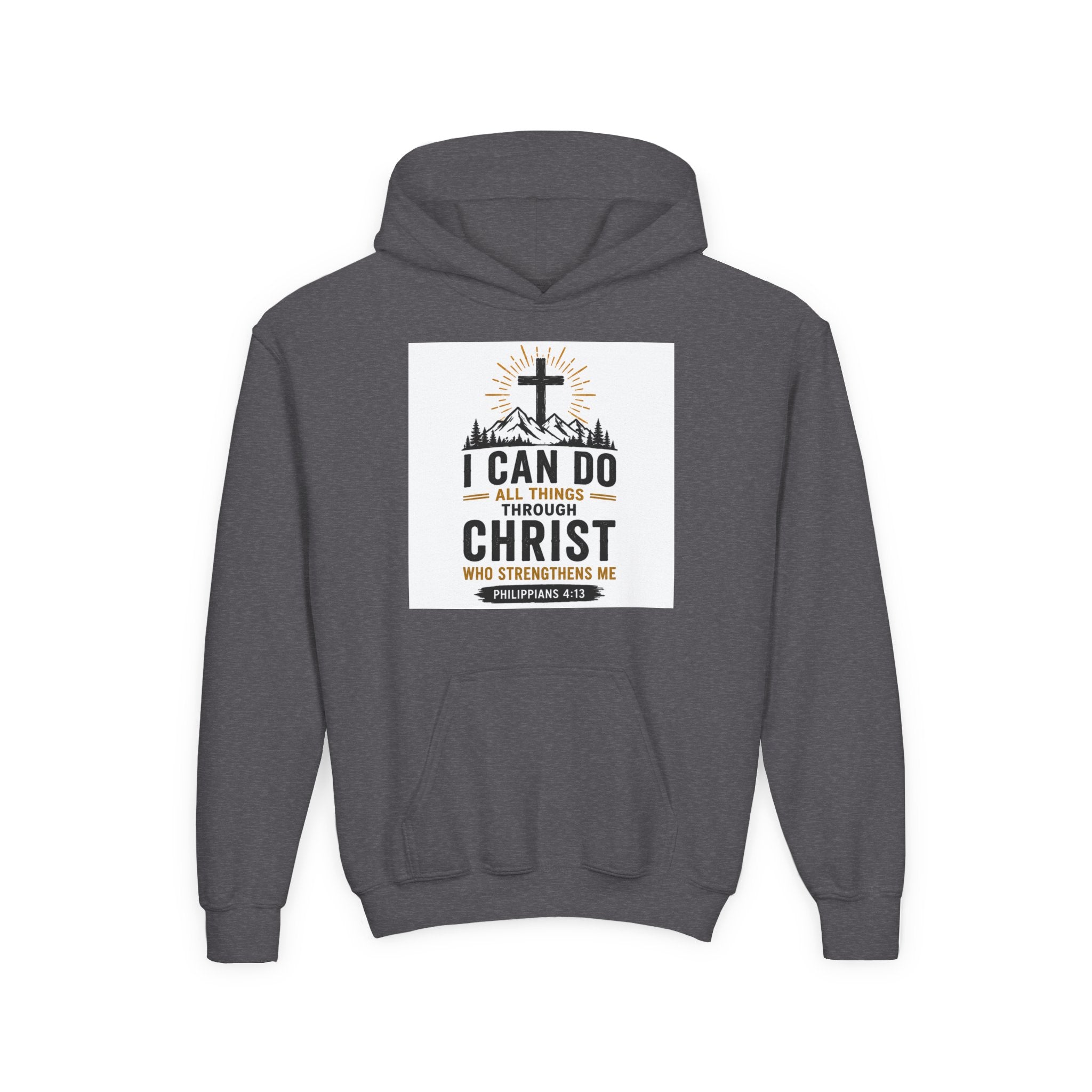 Christian Youth Hoodie - "I Can Do All Things Through Christ" Faith Pullover