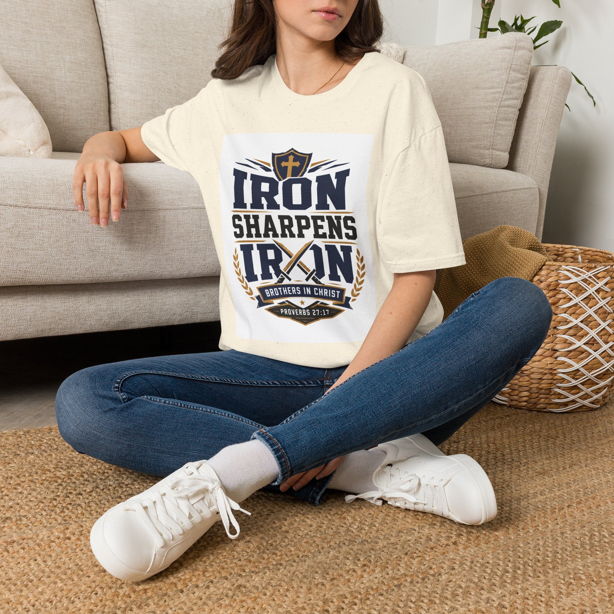 Iron Sharpens Iron T-Shirt — Christian Faith Shield Design