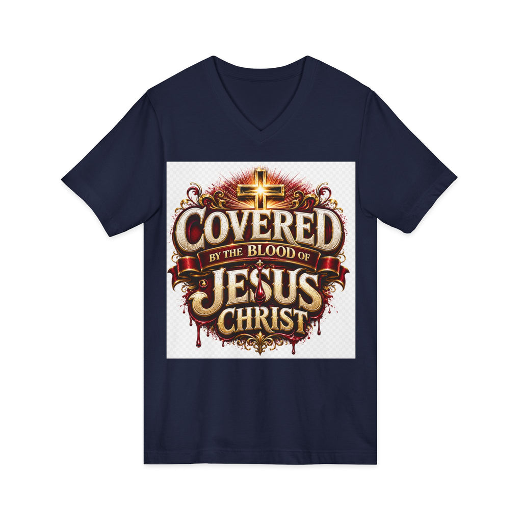 Covered by the Blood of Jesus T-Shirt — Christian Faith V-Neck Tee