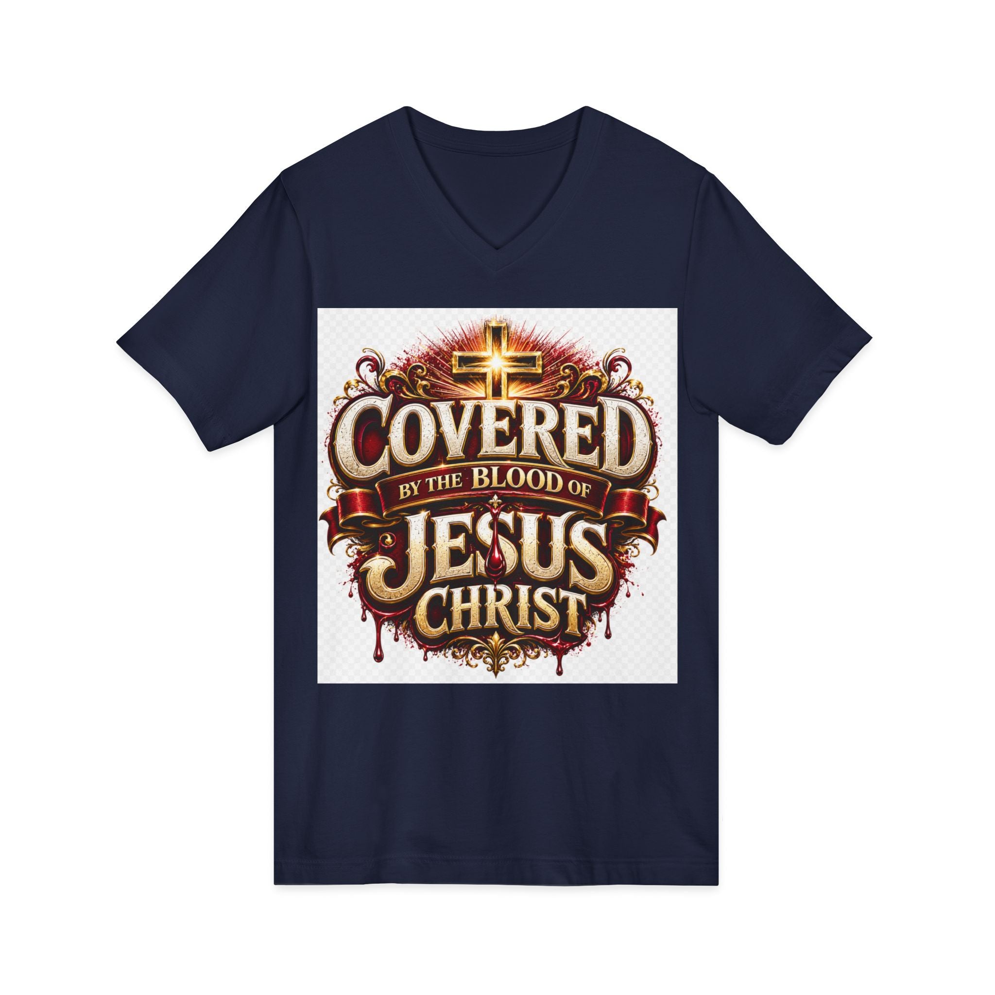 Covered by the Blood of Jesus T-Shirt — Christian Faith V-Neck Tee