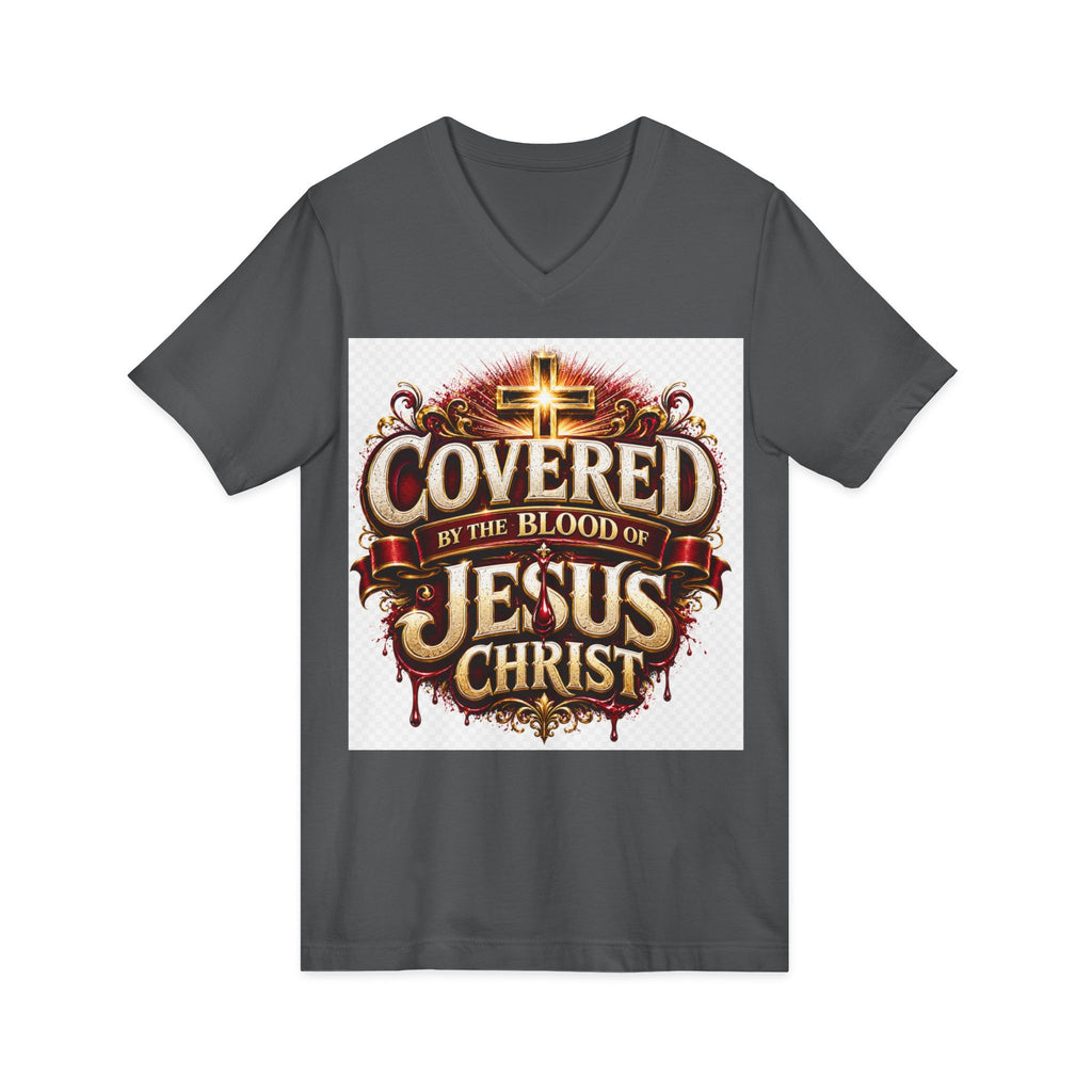 Covered by the Blood of Jesus T-Shirt — Christian Faith V-Neck Tee