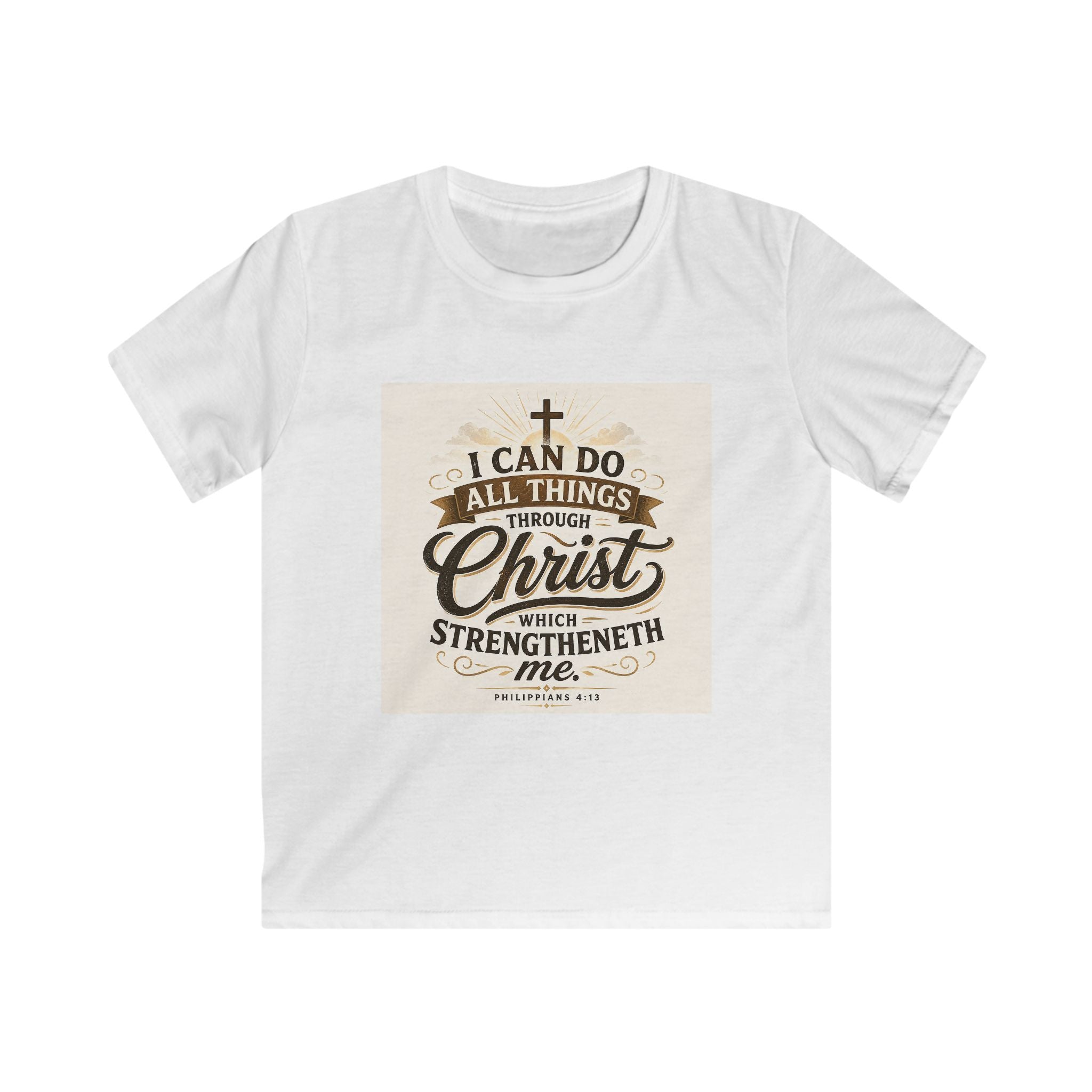 Kids Christian Tee — “I Can Do All Things Through Christ” Bible Verse Shirt