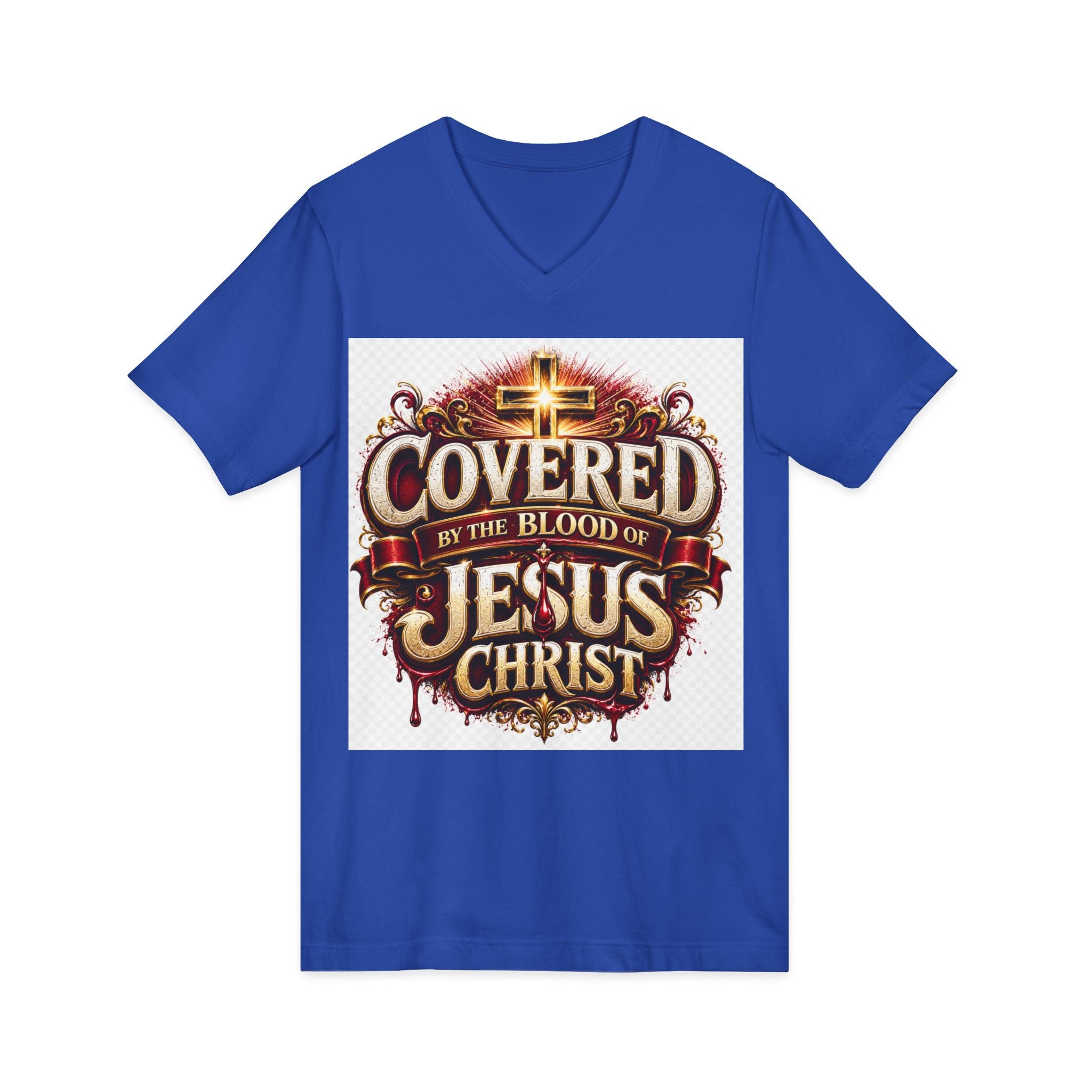Covered by the Blood of Jesus T-Shirt — Christian Faith V-Neck Tee