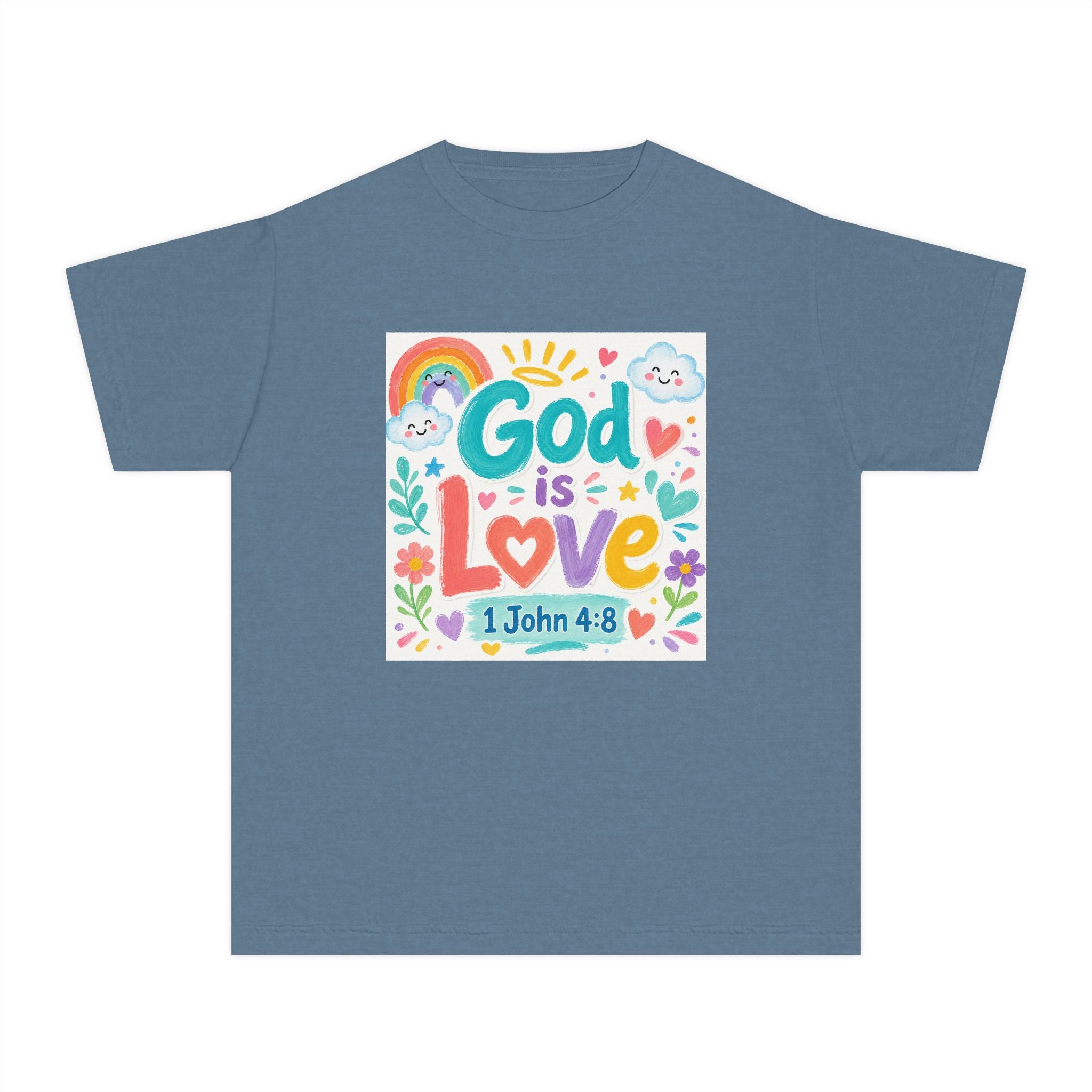 Youth Tee — "God Is Love" Kids Christian T-Shirt (1 John 4:8)