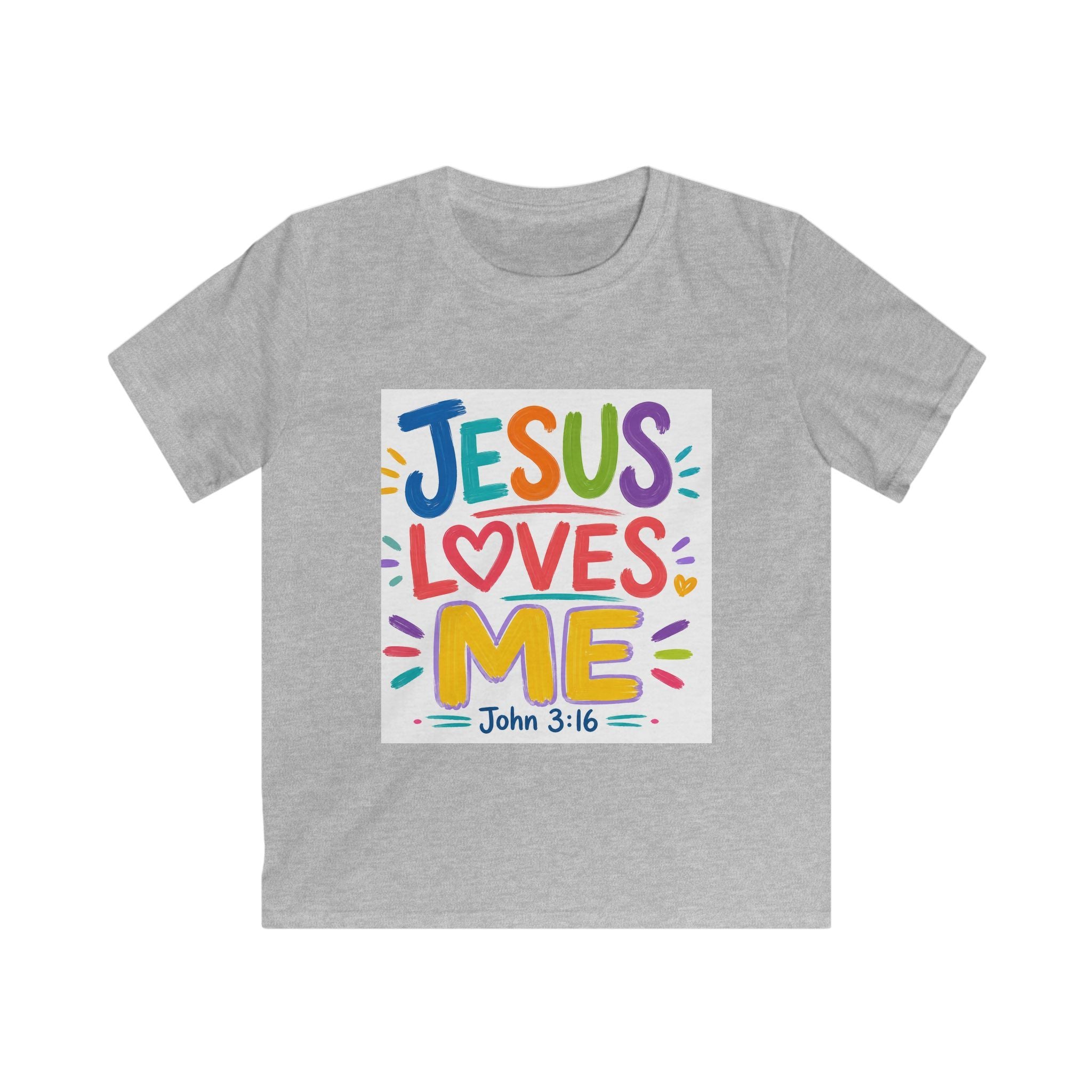 Kids Tee — "Jesus Loves Me" Colorful Scripture T‑Shirt (John 3:16)