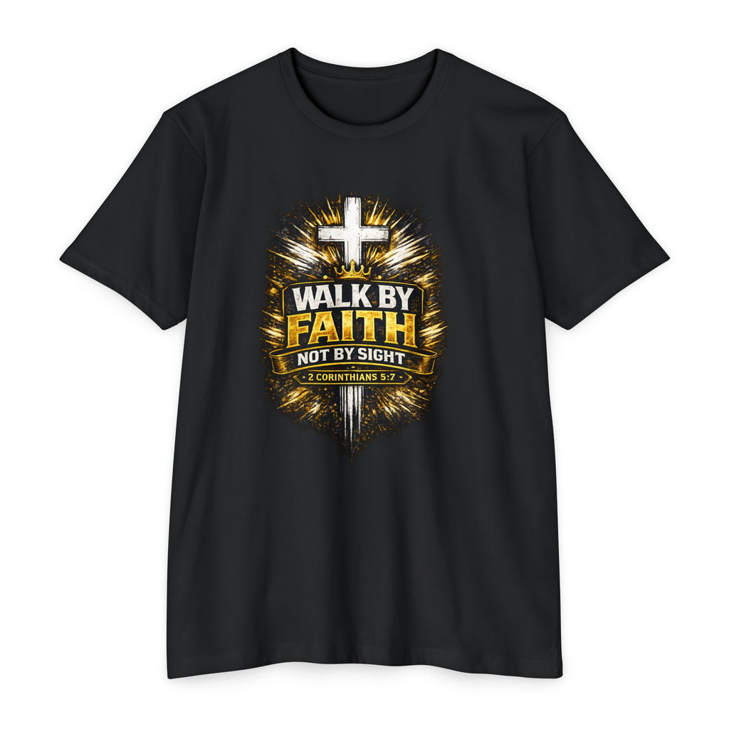 Walk By Faith T-Shirt — Christian Cross Scripture Tee (2 Corinthians 5:7)