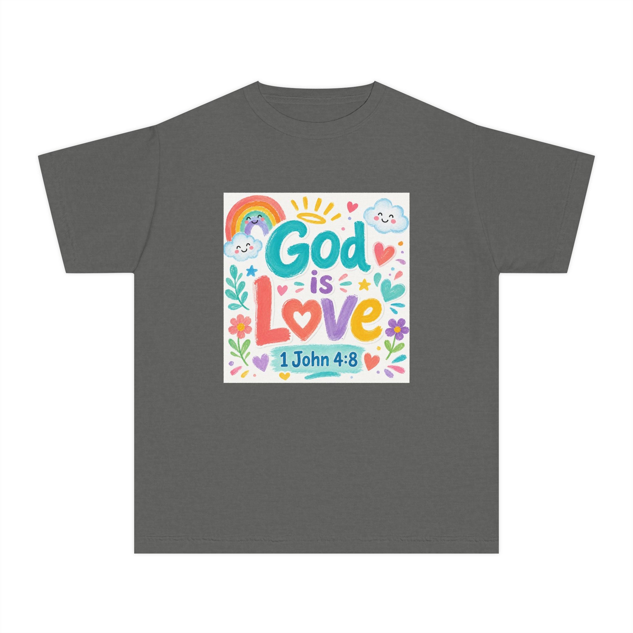 Youth Tee — "God Is Love" Kids Christian T-Shirt (1 John 4:8)