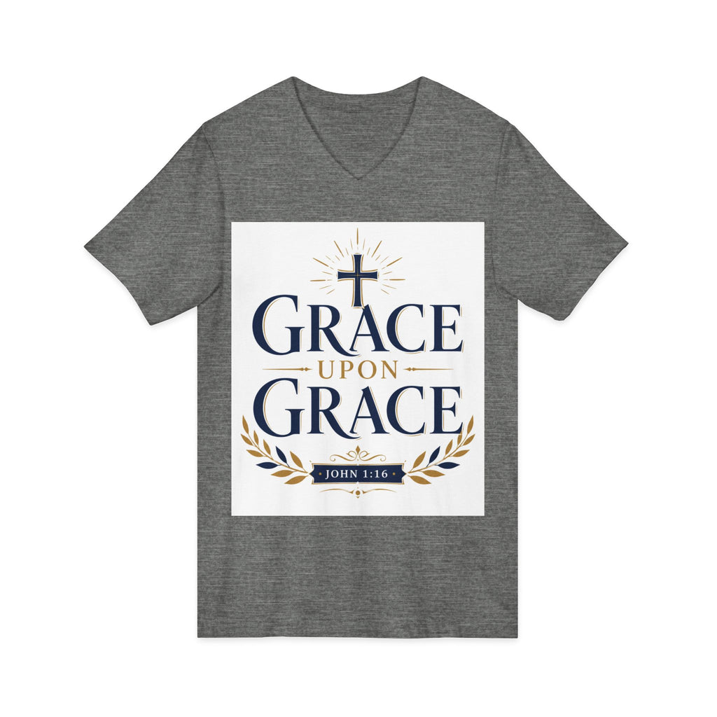Grace Upon Grace V-Neck Tee — Christian Faith Inspirational Shirt (John 1:16)