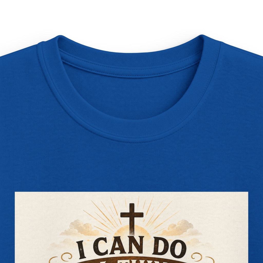 Kids Christian Tee — “I Can Do All Things Through Christ” Bible Verse Shirt