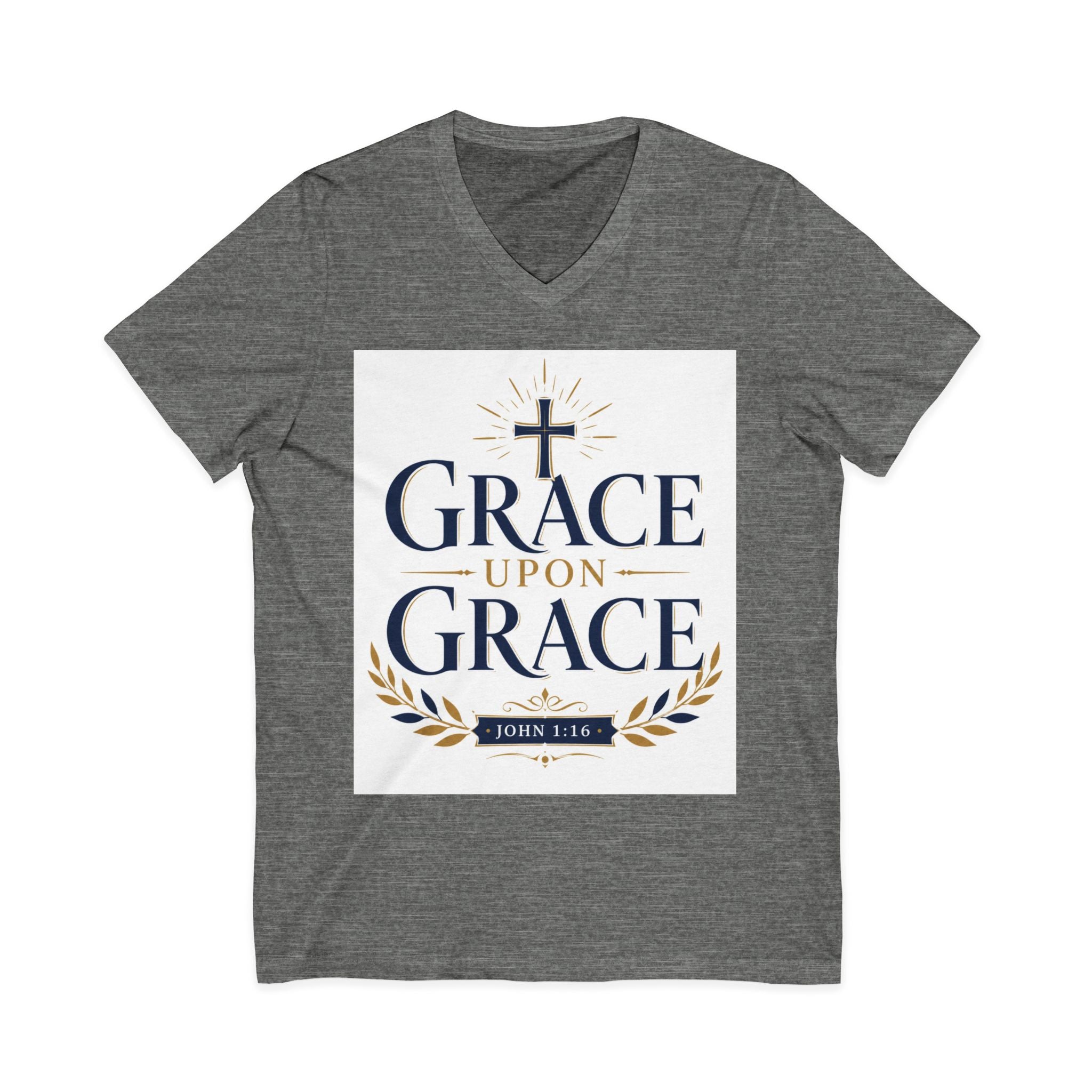 Grace Upon Grace V-Neck Tee — Christian Faith Inspirational Shirt (John 1:16)