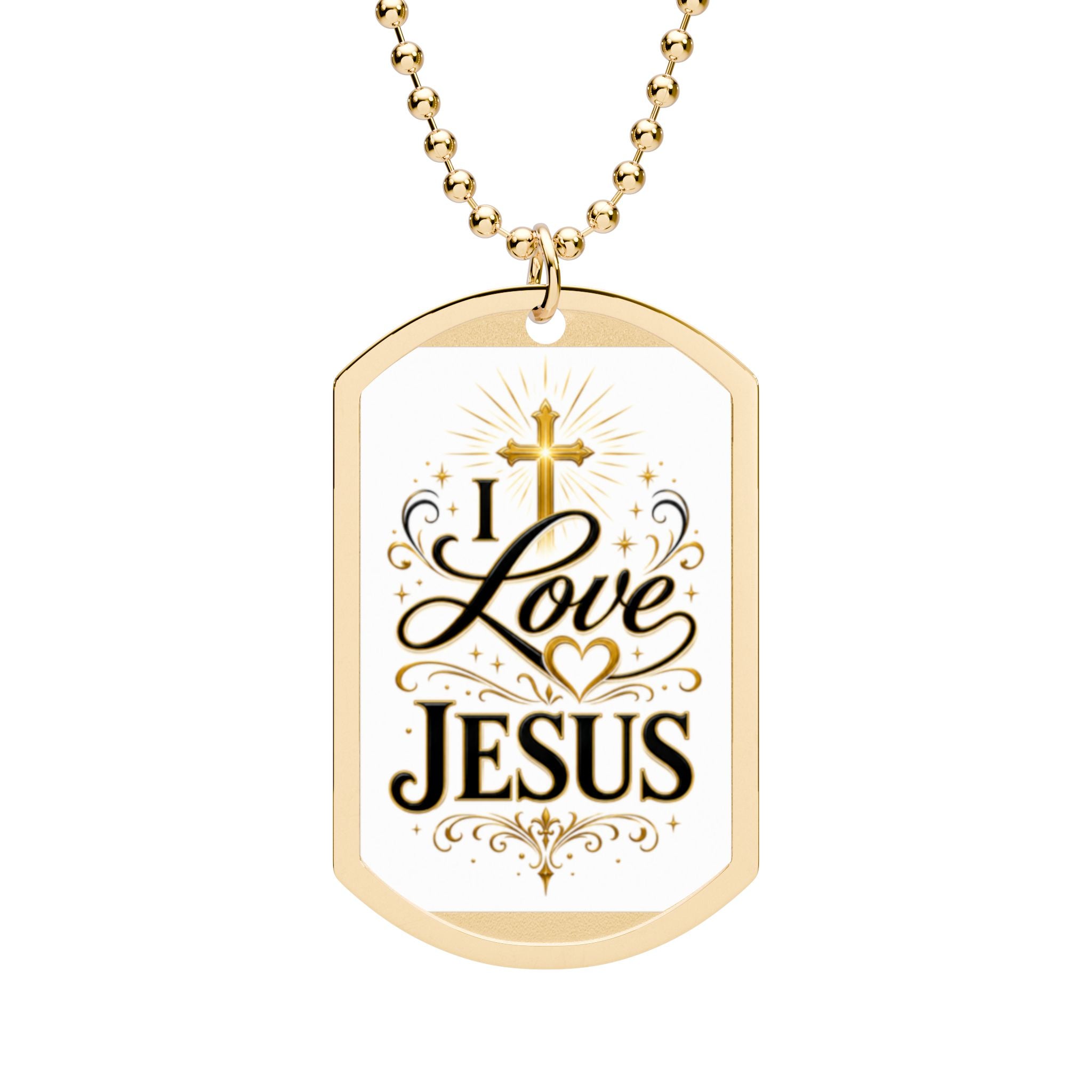 I Love Jesus Dog Tag Necklace — Inspirational Christian Pendant with Cross