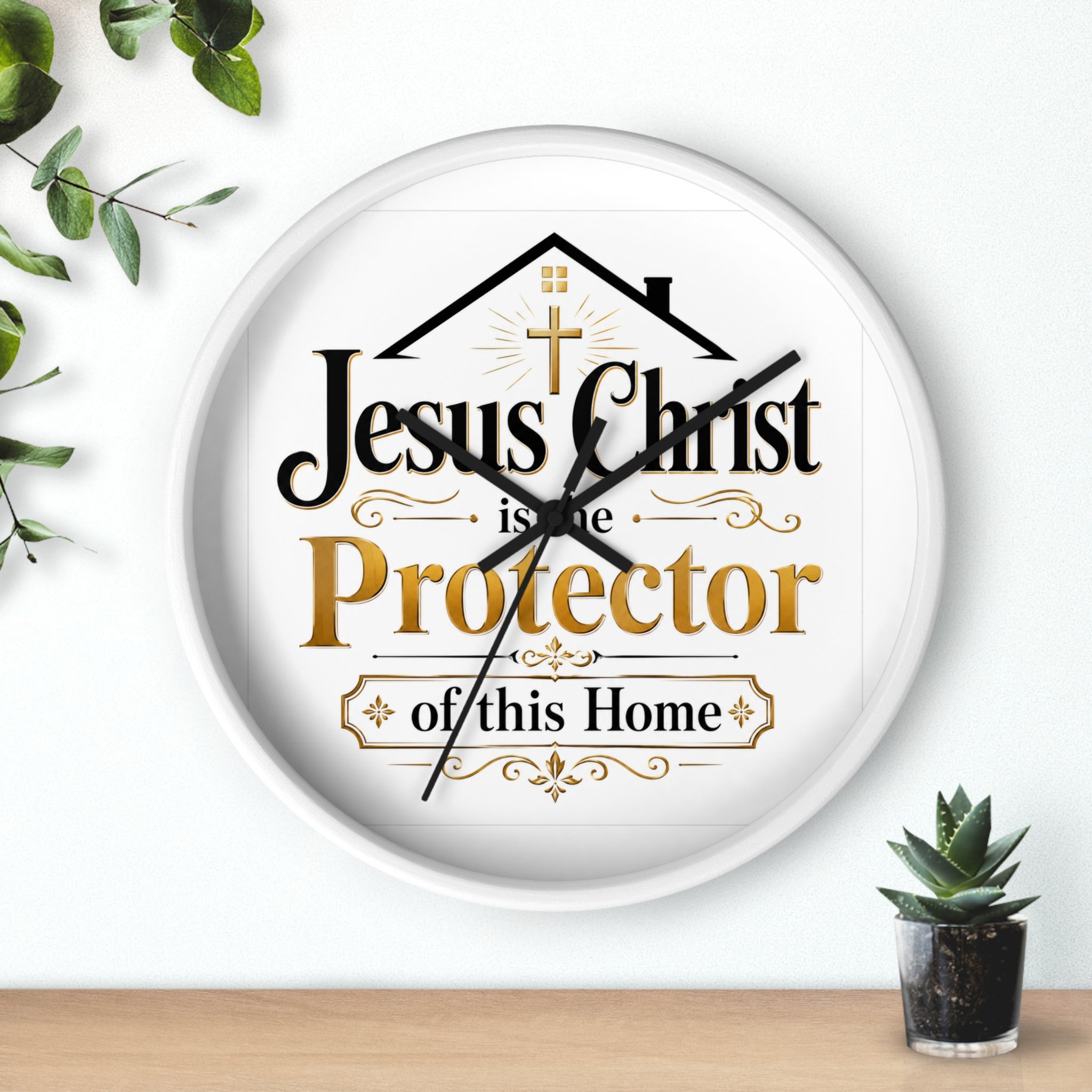 Jesus Christ Protector of This Home Wall Clock — Christian Home Décor