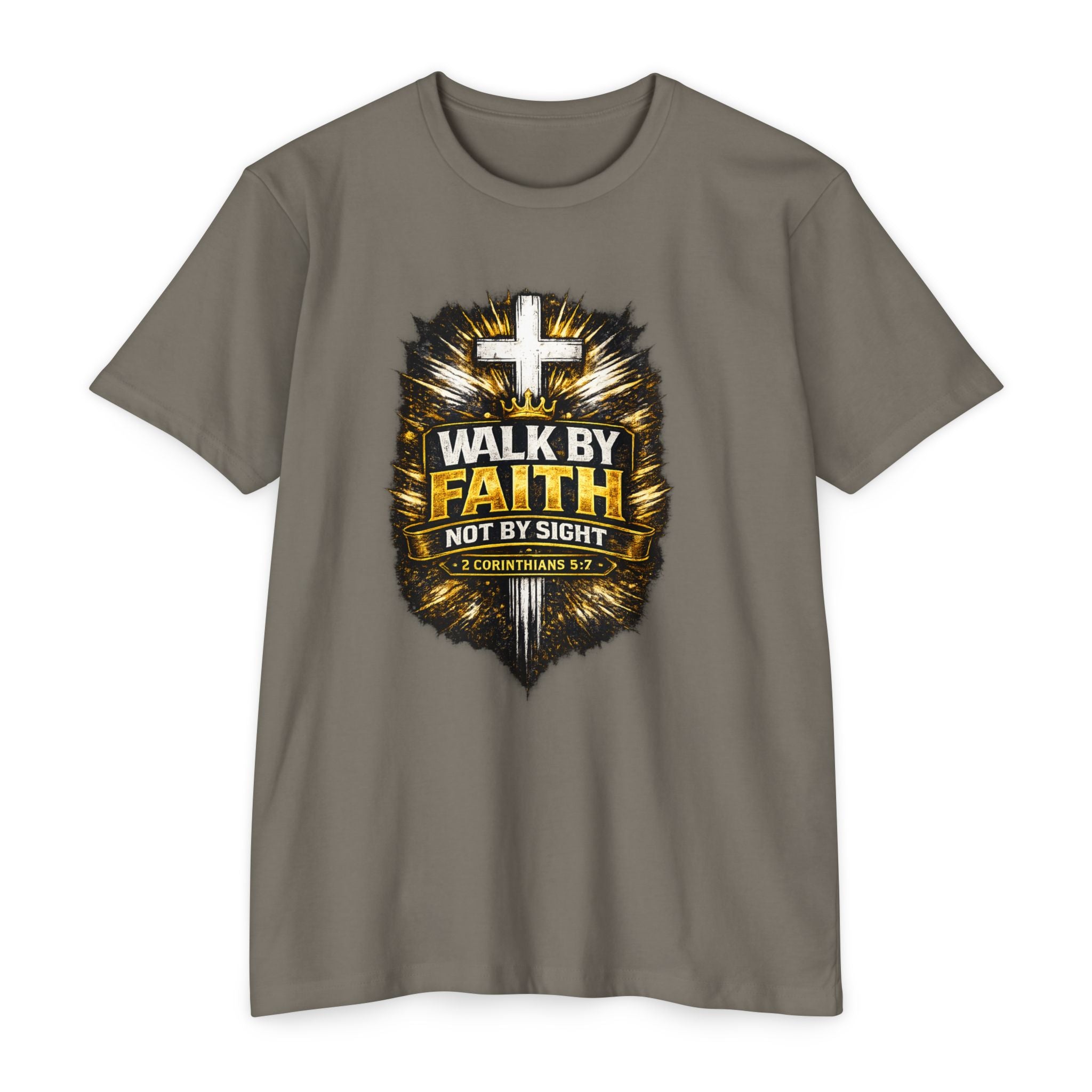 Walk By Faith T-Shirt — Christian Cross Scripture Tee (2 Corinthians 5:7)