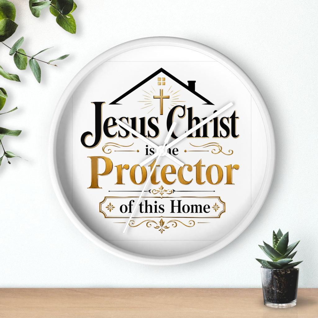 Jesus Christ Protector of This Home Wall Clock — Christian Home Décor
