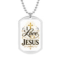 I Love Jesus Dog Tag Necklace — Inspirational Christian Pendant with Cross