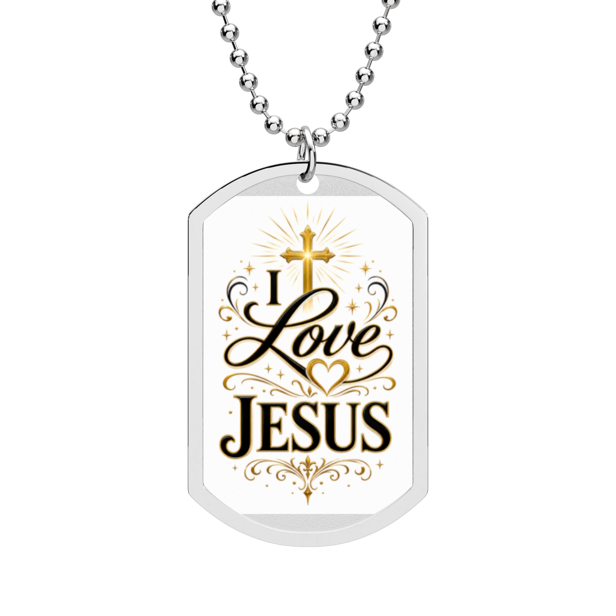 I Love Jesus Dog Tag Necklace — Inspirational Christian Pendant with Cross