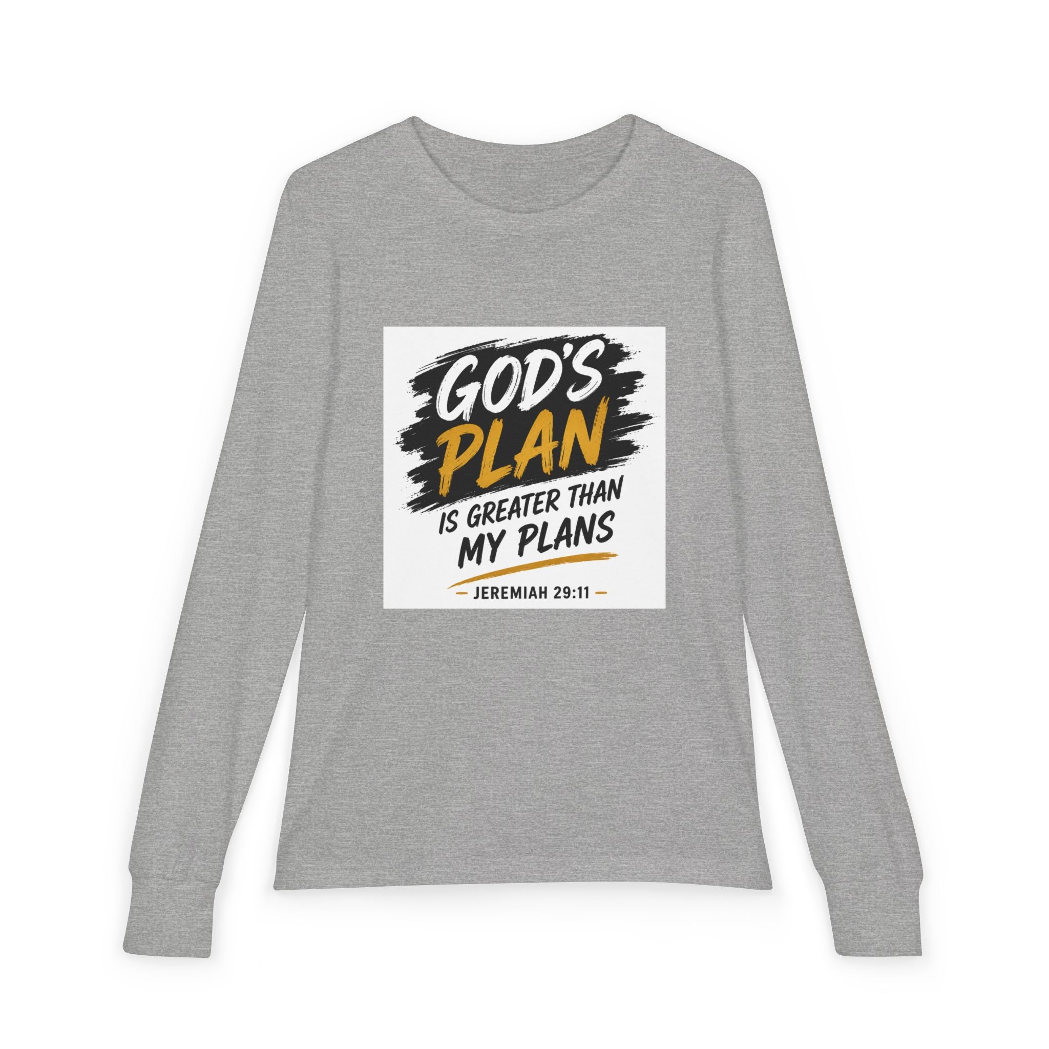 God's Plan Youth Long Sleeve Tee — "God's Plan Is Greater Than My Plans" Christian Kids Shirt