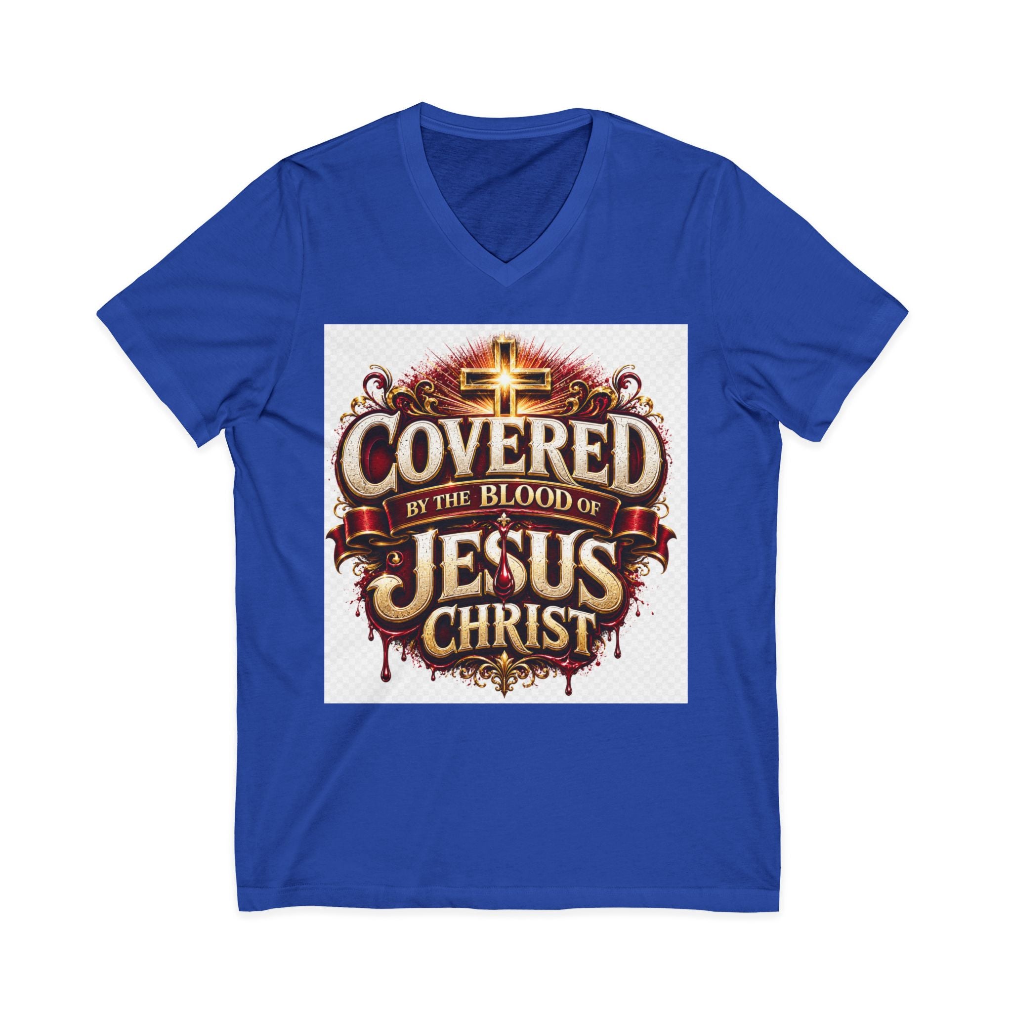 Covered by the Blood of Jesus T-Shirt — Christian Faith V-Neck Tee