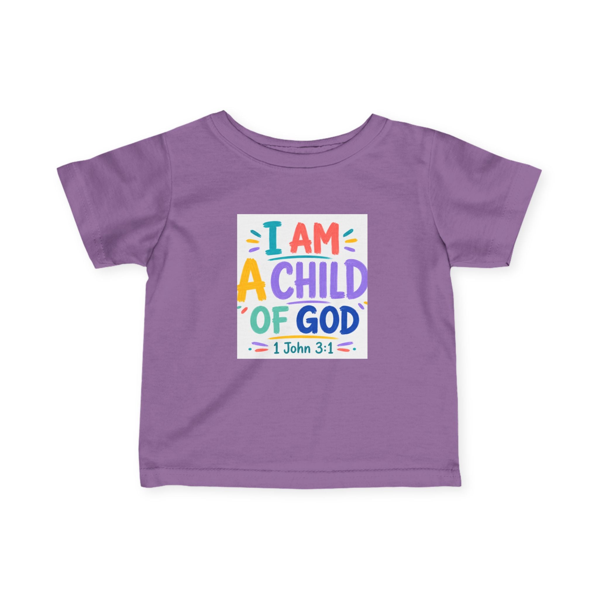 Infant Tee — "I Am A Child of God" Colorful Christian Baby Shirt (1 John 3:1)