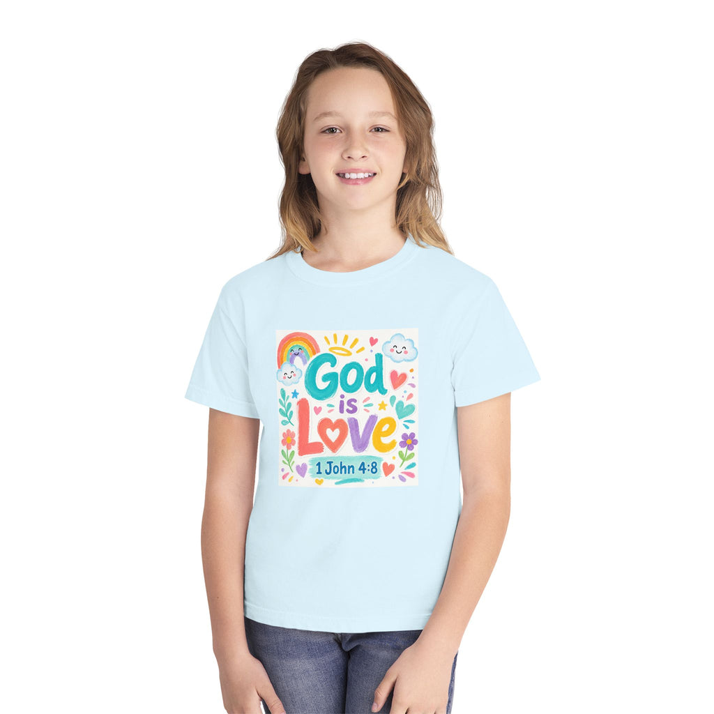 Youth Tee — "God Is Love" Kids Christian T-Shirt (1 John 4:8)