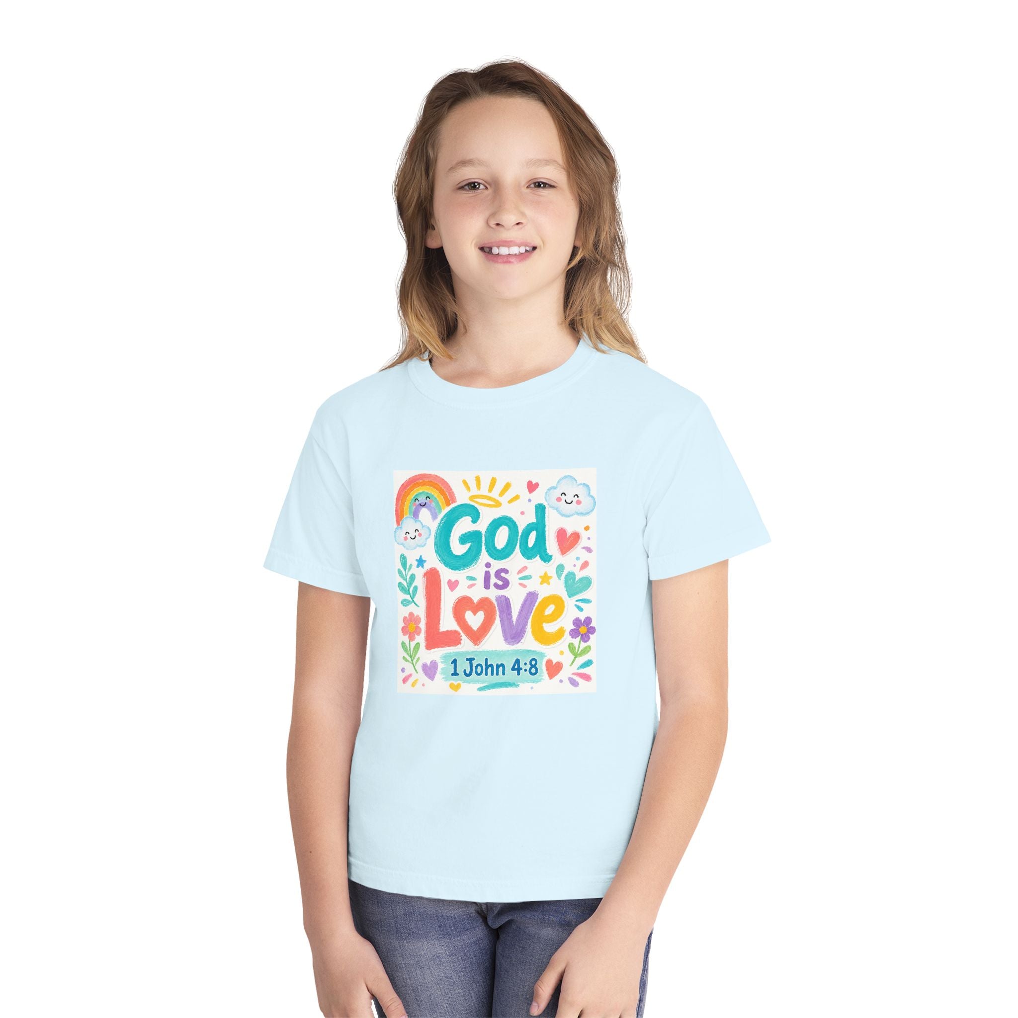 Youth Tee — "God Is Love" Kids Christian T-Shirt (1 John 4:8)