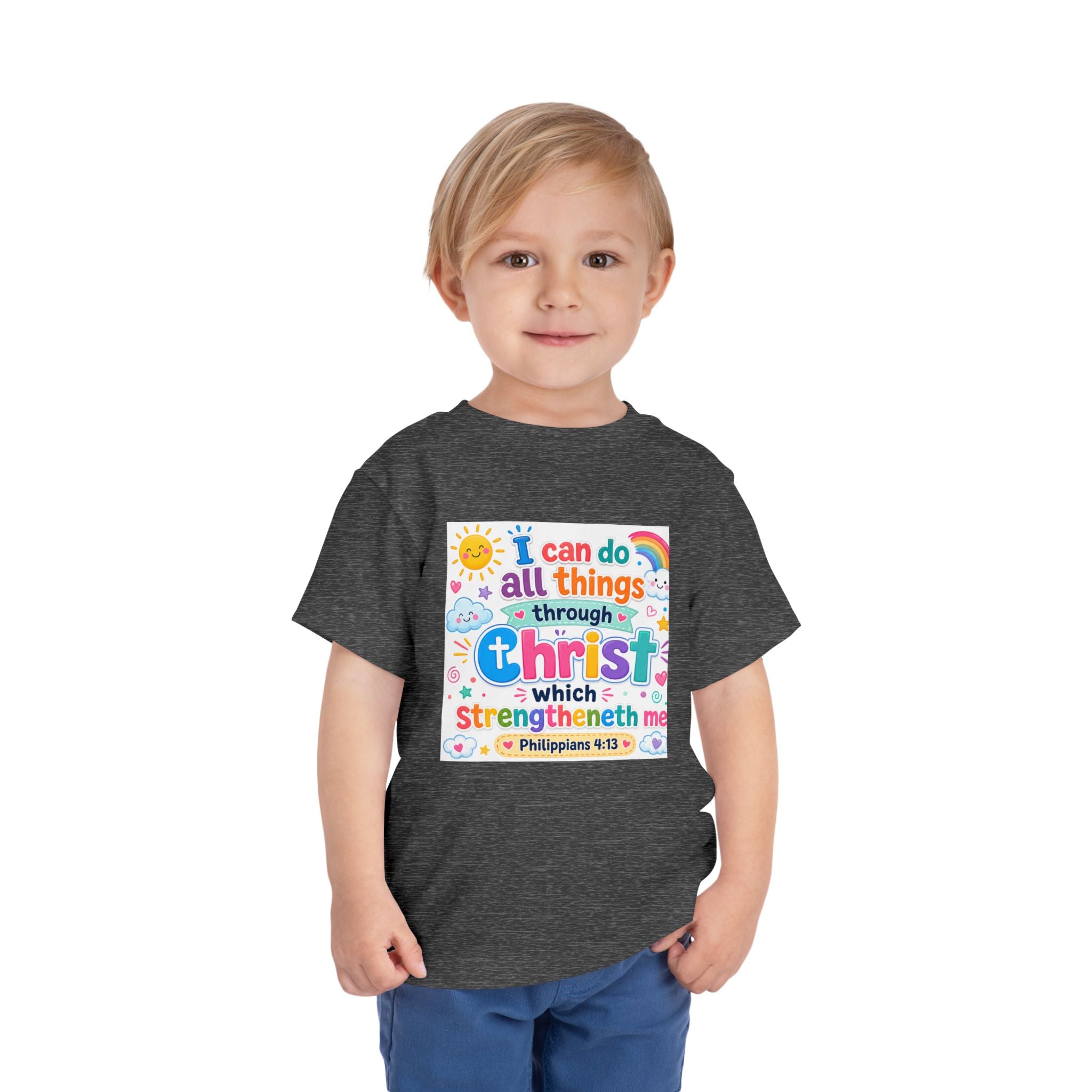 Toddler Tee — "I Can Do All Things Through Christ" Colorful Faith Shirt (Philippians 4:13)