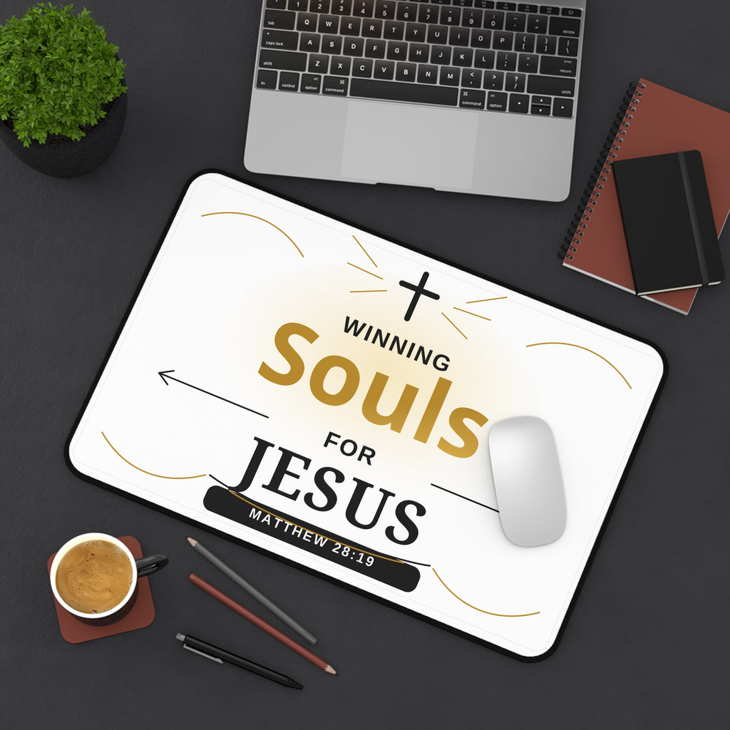 Winning Souls for Jesus Desk Mat — Christian Office Mousepad with Matthew 28:19 Design