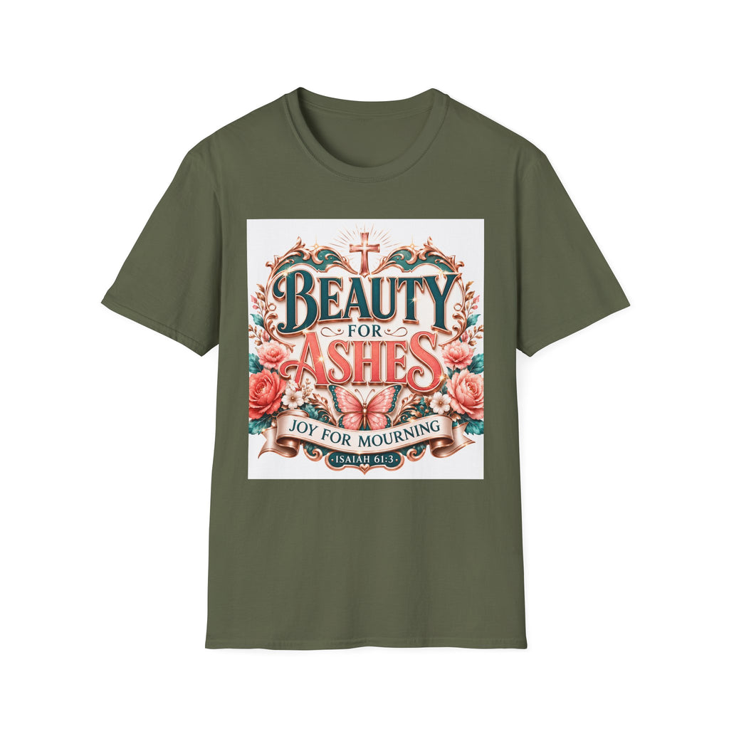 Beauty for Ashes T-Shirt — Christian Faith Floral Tee (Joy for Mourning)