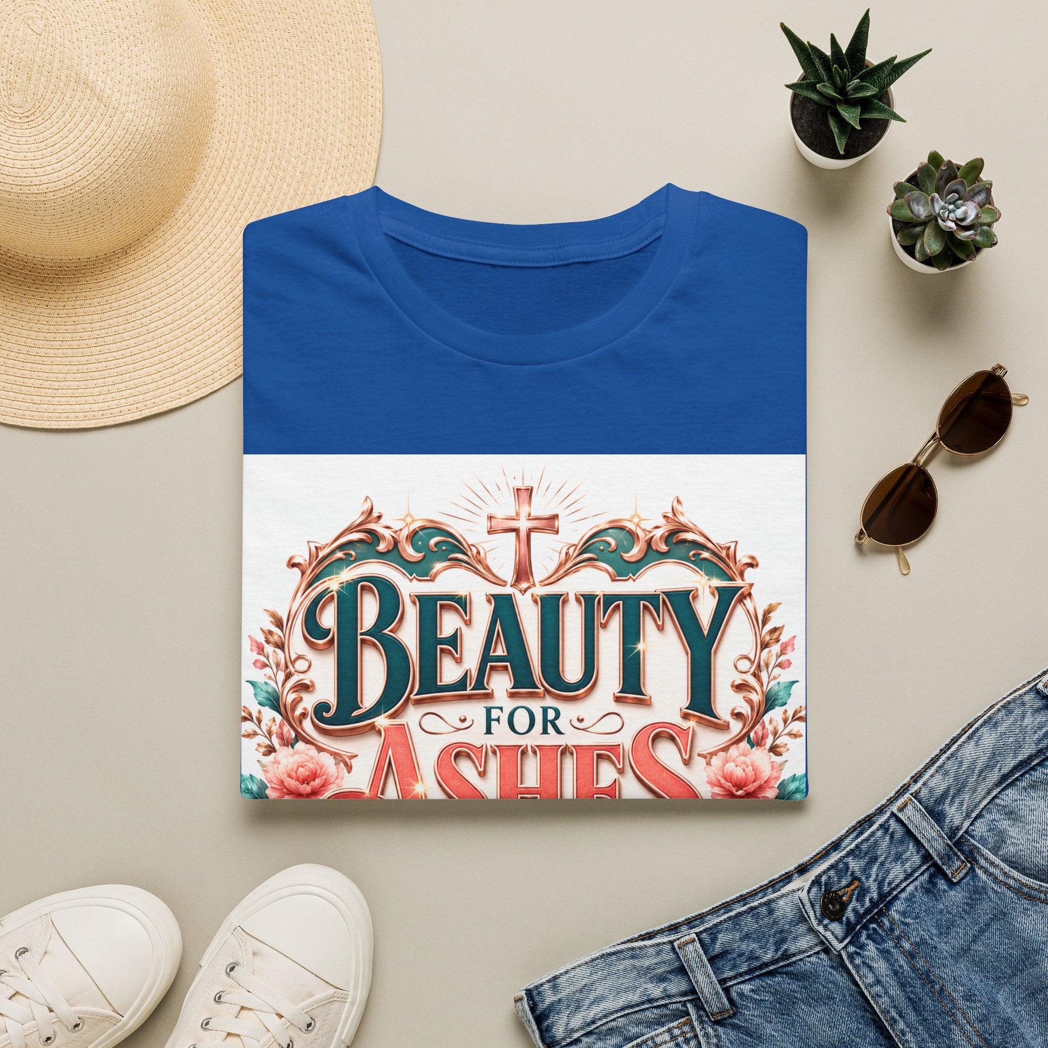Beauty for Ashes T-Shirt — Christian Faith Floral Tee (Joy for Mourning)