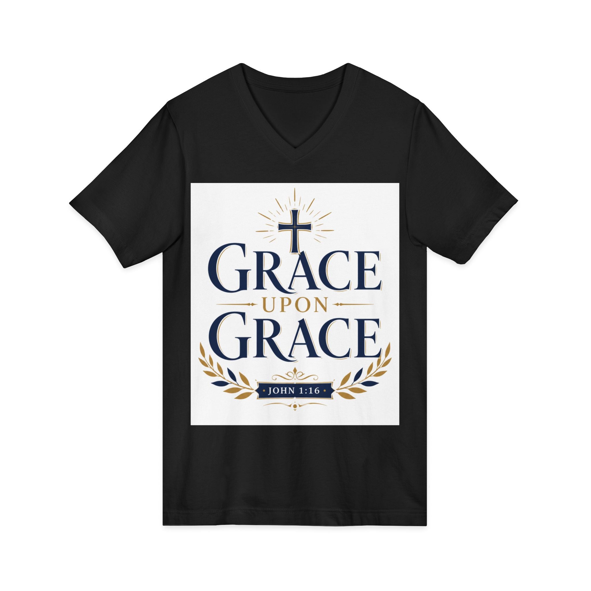 Grace Upon Grace V-Neck Tee — Christian Faith Inspirational Shirt (John 1:16)