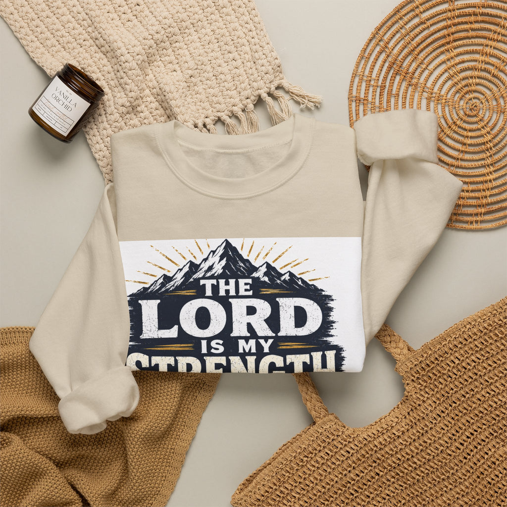 Crewneck Sweatshirt — "The Lord Is My Strength and My Shield" Psalm 28:7 Christian Pullover