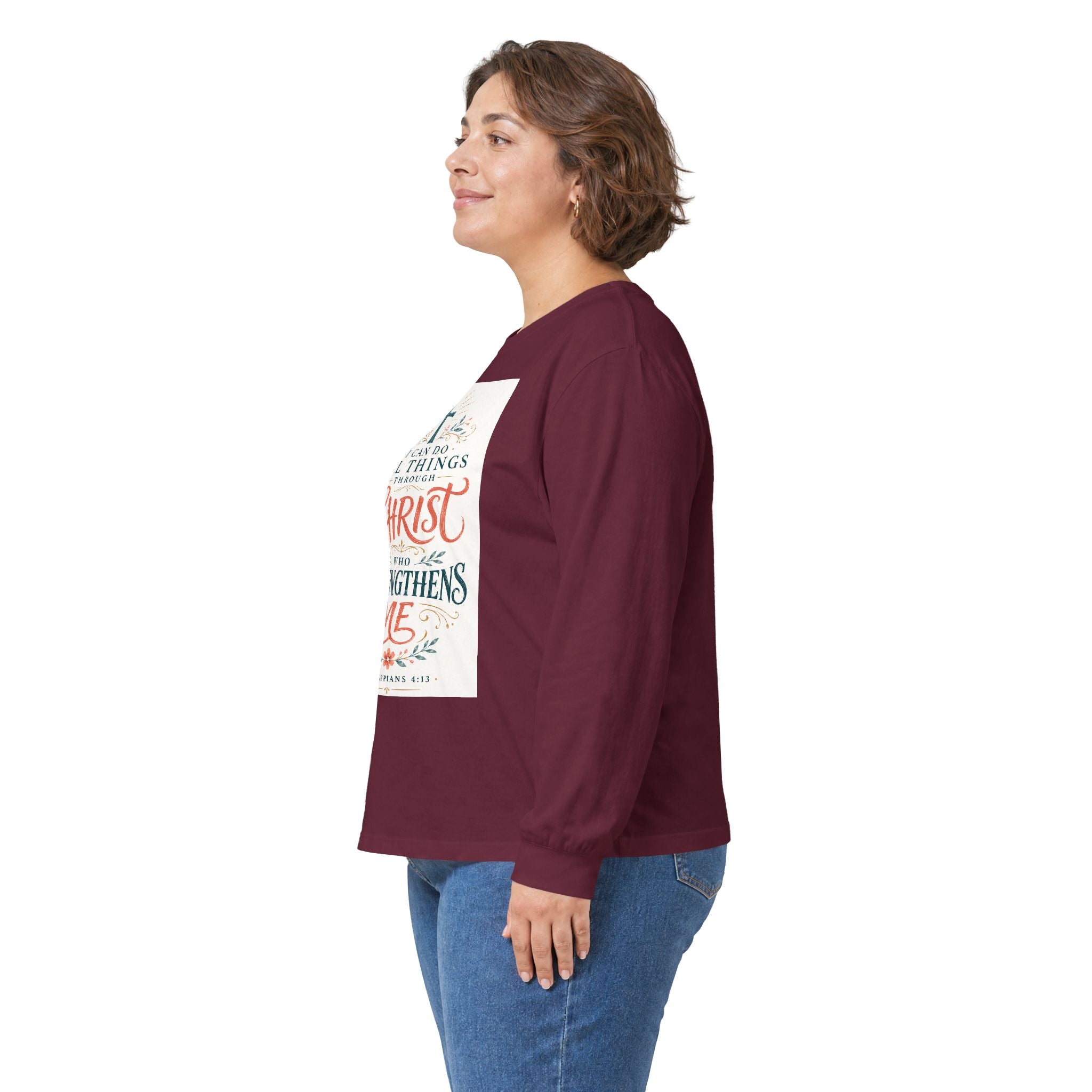 Christian Faith Long Sleeve Tee — "I Can Do All Things Through Christ" Inspirational Shirt