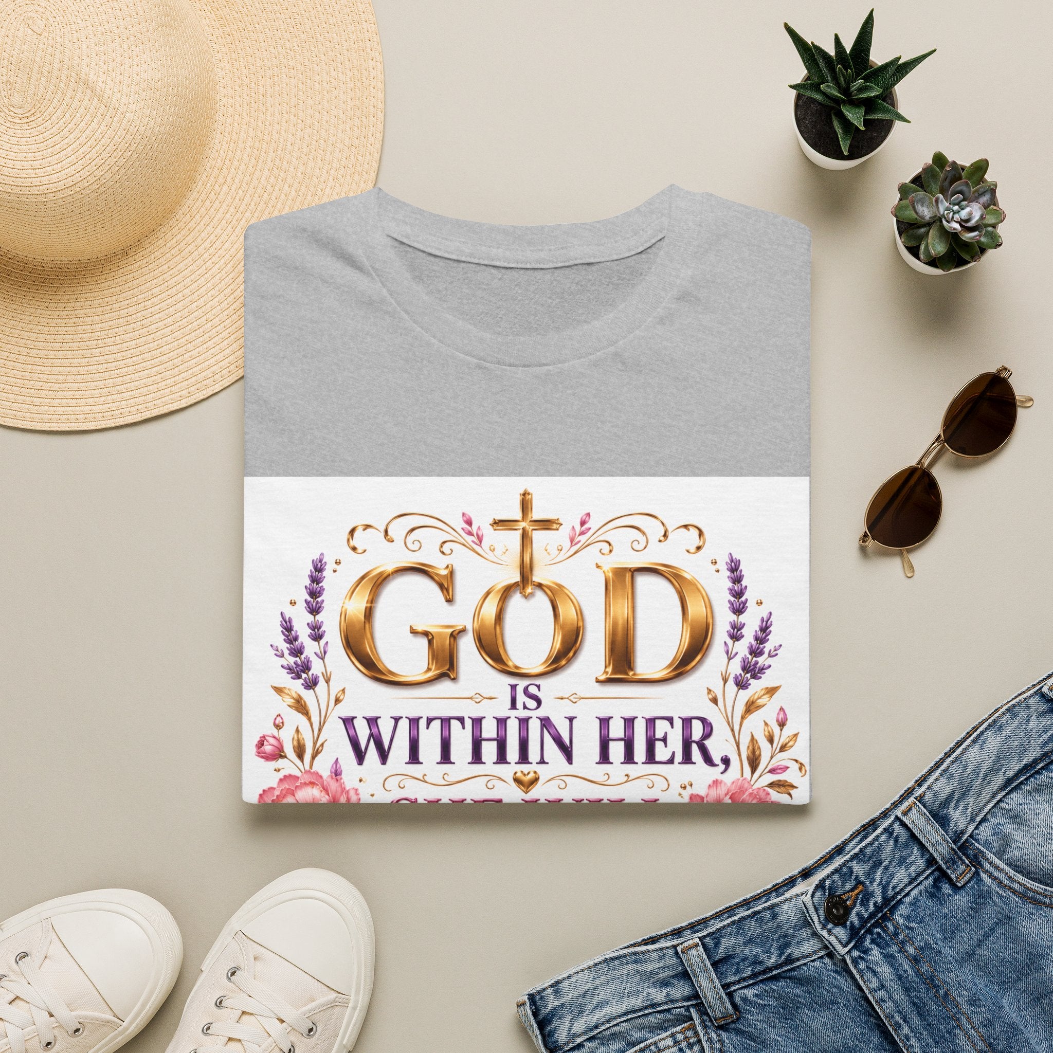 Faithful Floral T‑Shirt — "God Is Within Her, She Will Not Fall" Inspirational Christian Tee