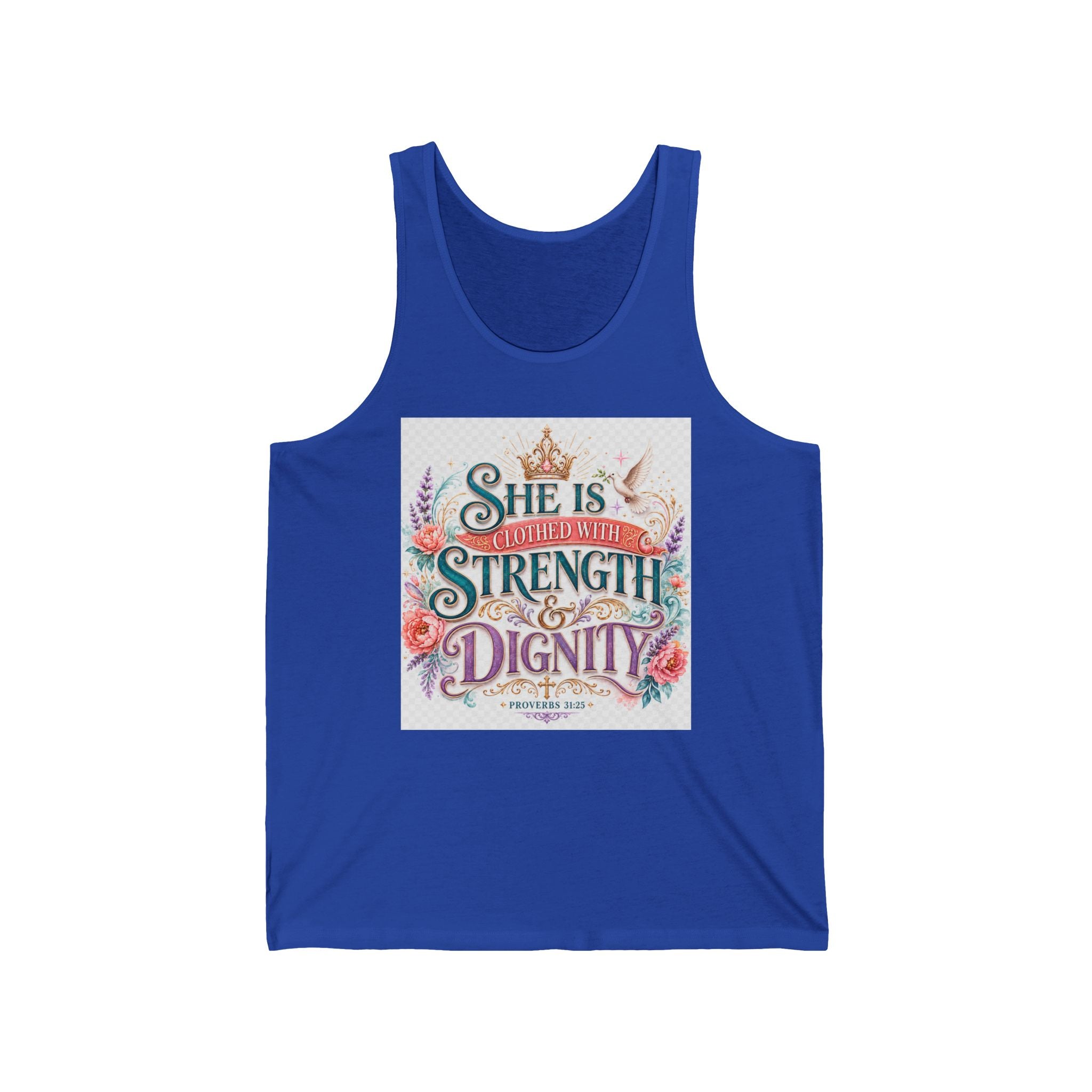 She Is Clothed With Strength & Dignity Tank — Inspirational Floral Women’s Tank Top